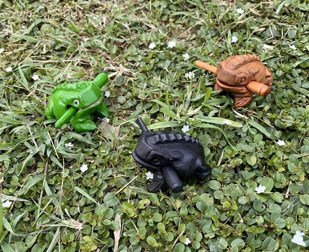 Instruments à Percussion en Bois Grenouille 3 pièces Lot de 5,1 cm Petite Sculpture sur Bois Noir Grenouille