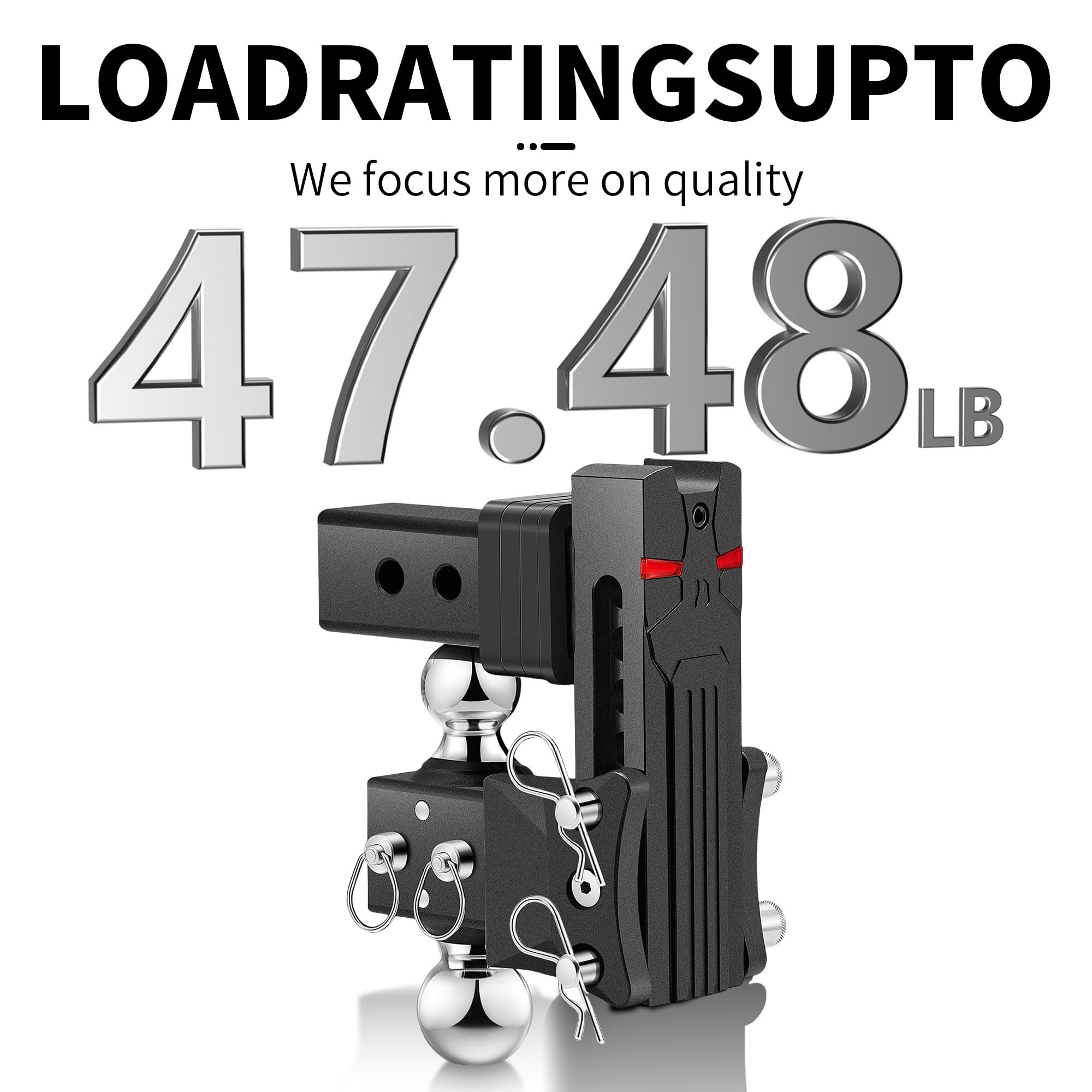 Airbird Anti-Rattle Adjustable Trailer Hitch Ball Mount, 2.5-Inch Receiver, 5-Inch Drop, 2 and 2-5/16-Inch Balls, 18,000 LBS, Truck Hook Dual Balls Mount for Towing RVs and Motorcycles