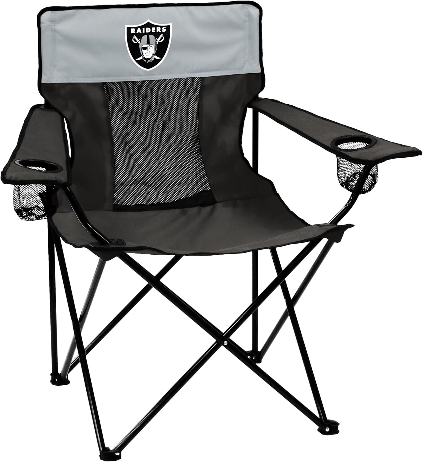logobrands Officially Licensed NFL Las Vegas Raiders Unisex Elite Chair, One Size, Team Color | Powder-Coated Steel, Team Color, Officially Licensed, Portable, Mesh Cup Holders, Great for Sporting Events & Tailgates
