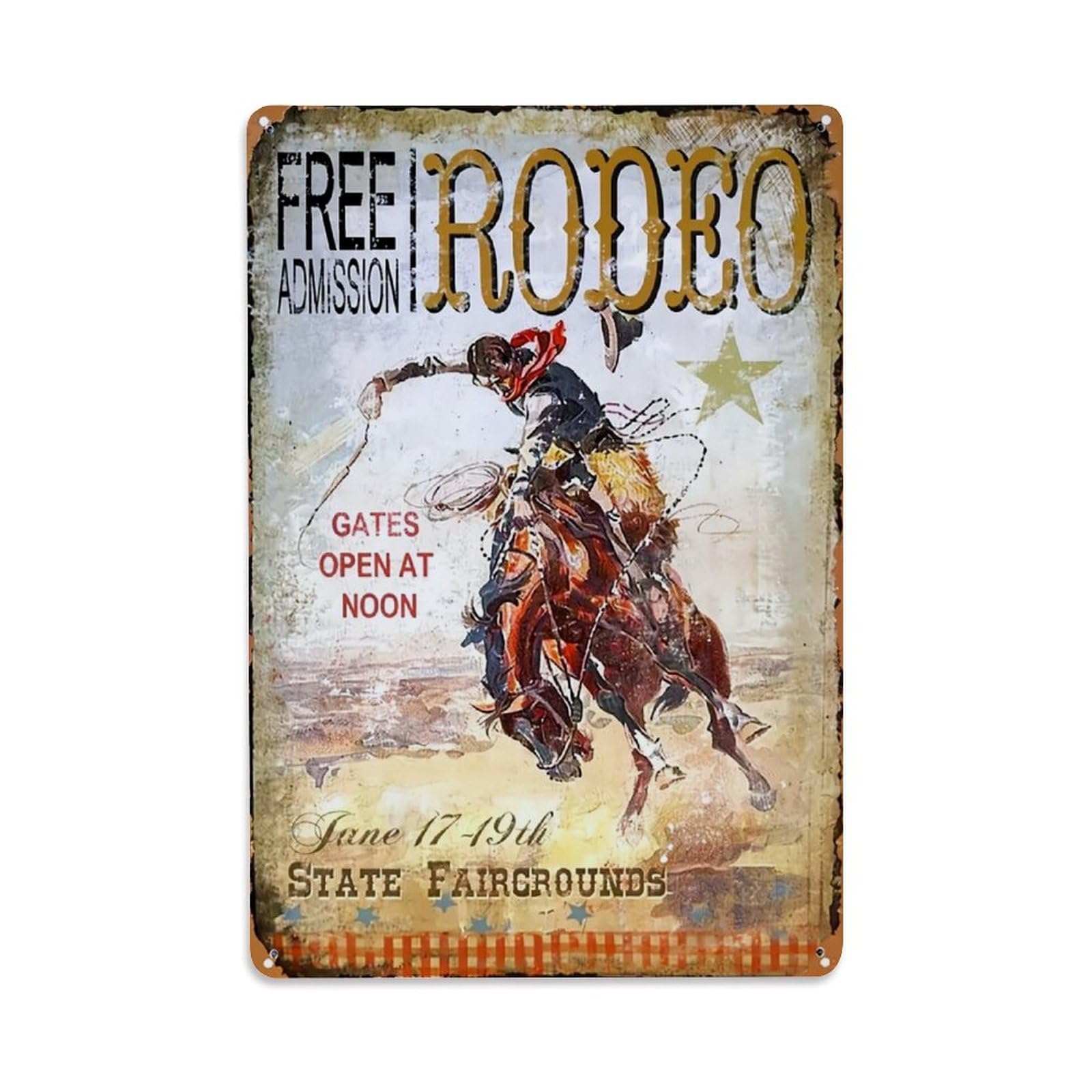 Jdfenggu Vintage Rodeo Cowboy Horse Star Sky Retro Metal Tin Sign, Decor Art Poster For Bar, Home, Man Cave, Kitchen, Laundry Room Gift 8X12inch