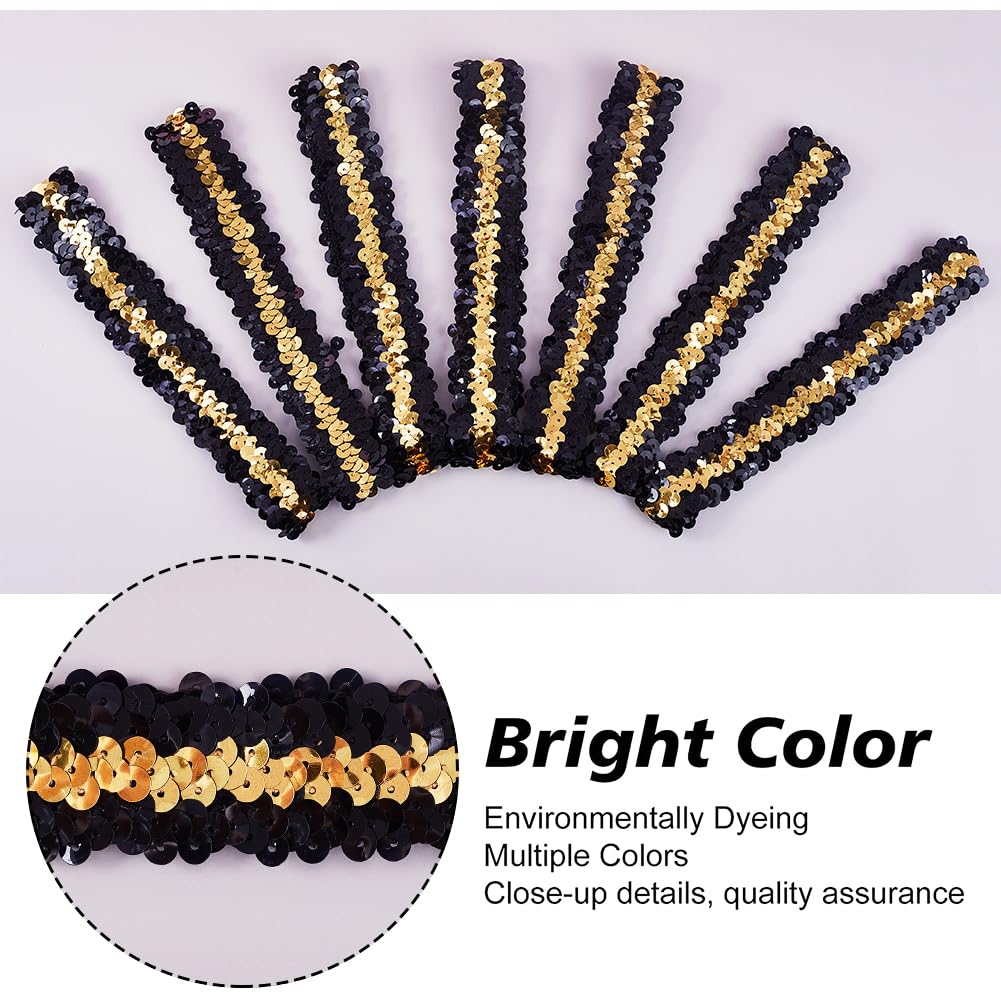 GORGECRAFT 10pz Fascia per Capelli con Paillettes Scintillanti Fascia Ampia Elastica Glow Stretch Sparkle Glitter Moda Fascia per Capelli Regolabile Accessori per Party Squadre Cuciture Nero-Oro