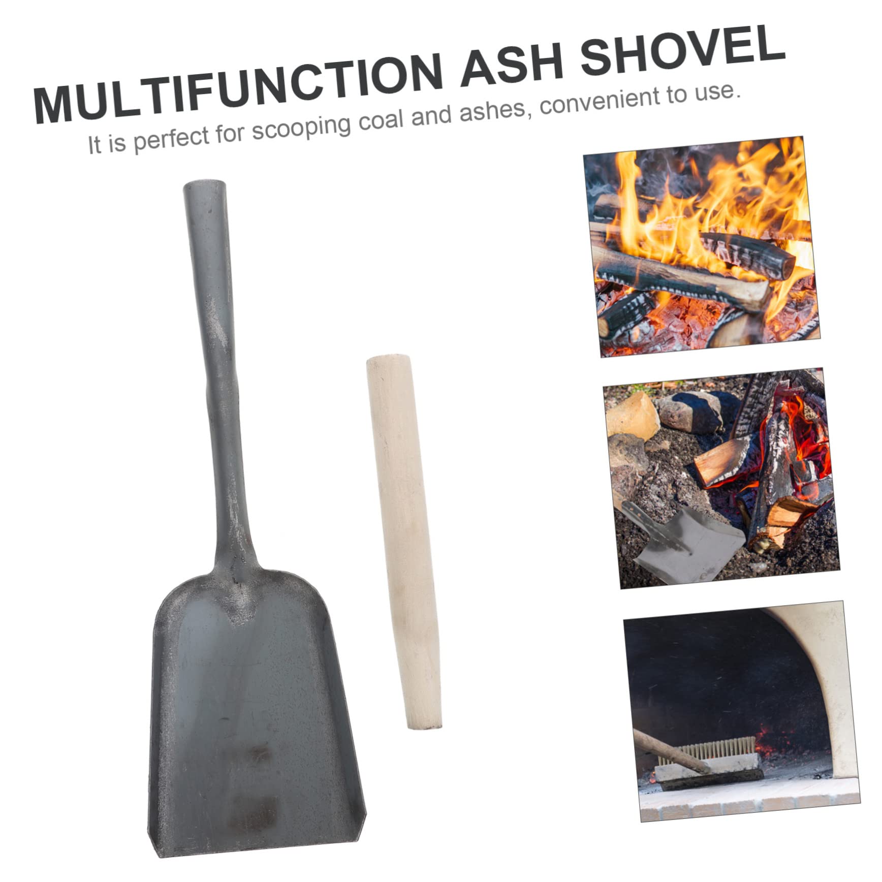 BESTYASH 2 Stück Ascheschaufel mit Langem Holzstiel Leichte Eschenschaufel aus Eisen zum Aufnehmen von Glut und Asche Multifunktionale Küchenherdschaufel für Kaminreinigung Zufälliger Stil