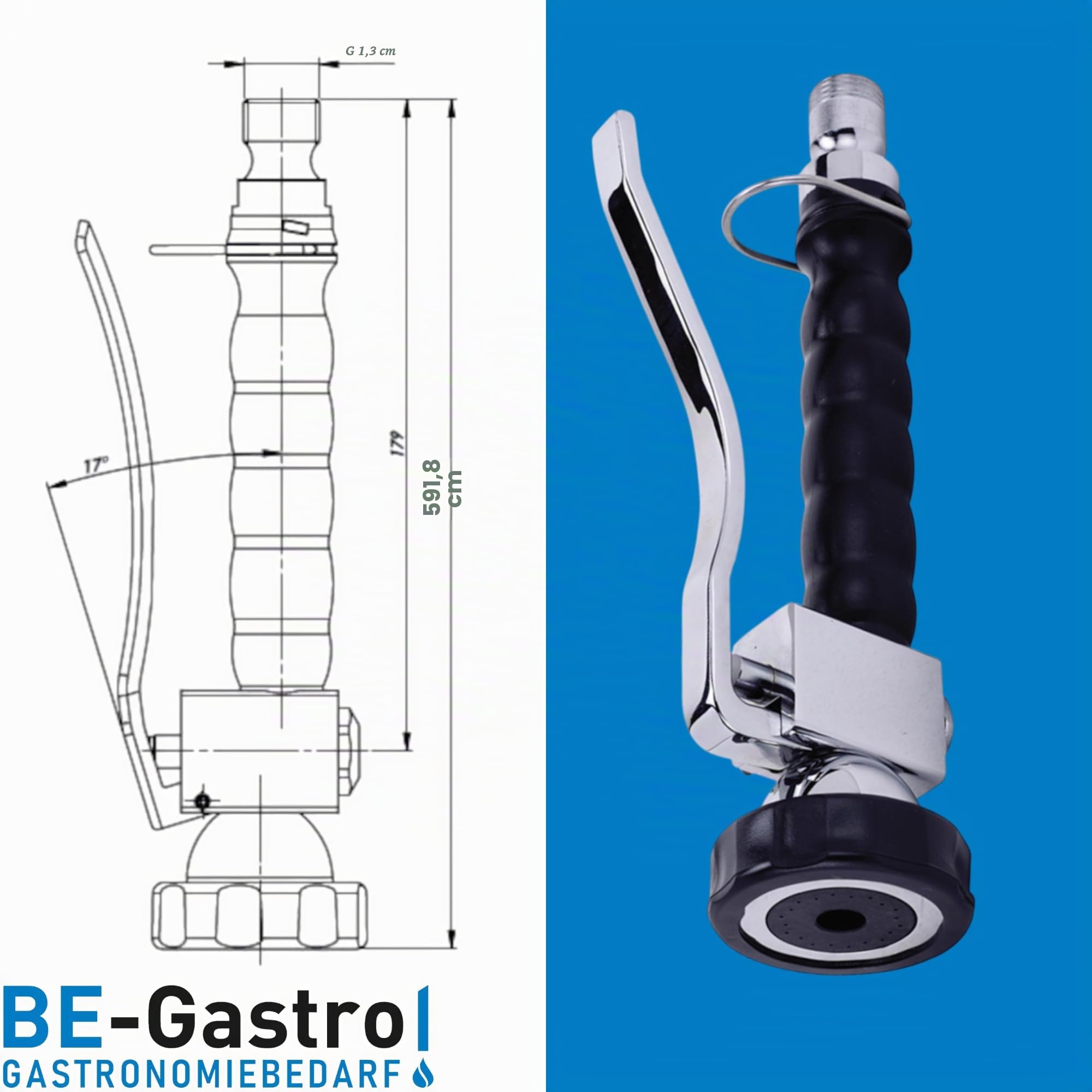 BE-GASTRO | Rubinetto Doccetta professionale Gastro (nero/blu) con staffa di bloccaggio, attachi 1/2", Doccetta di ricambio, Corpo doccia Rubinetteria professionale set di prelavaggio stoviglie
