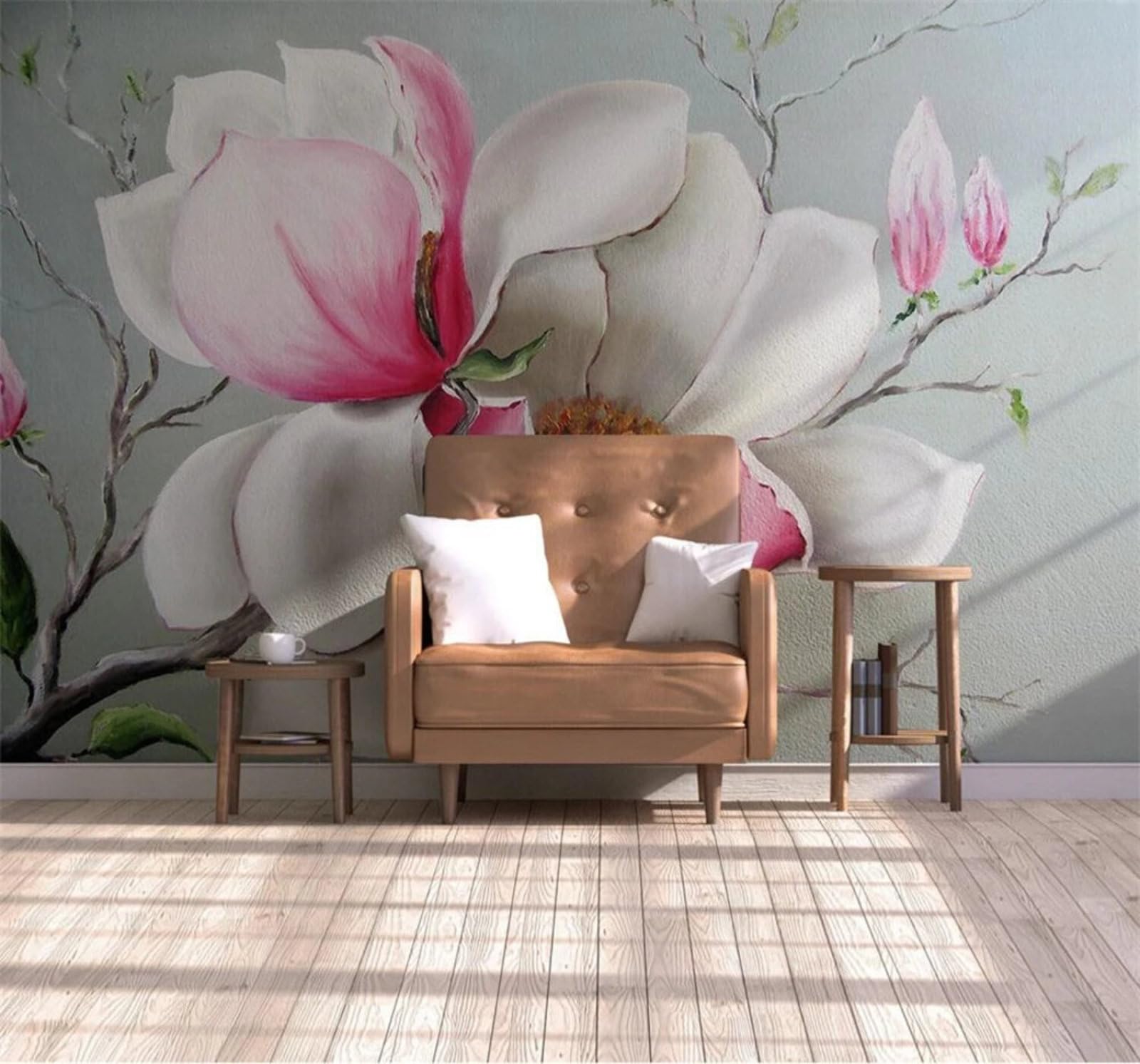 Xlming 430Cm×300Cm(B×H) Minimalist Hand Drawn Three Dimensional Beautiful Magnolia Flowers 3D Wallpaper Luxury Silk Study Dining Feature Sofa Grey Bedroom Living Room Tv Decorative Wall-430Cm×300Cm