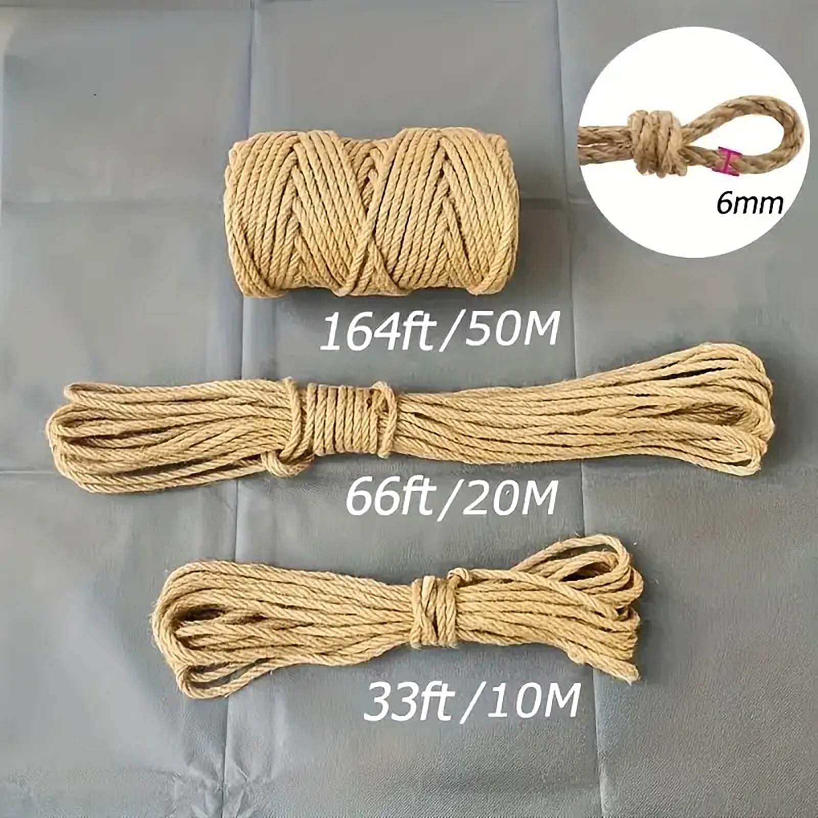 Cuerda de Yute Natural de 6 mm,Hilo de Arpillera de Cáñamo Hecho a Mano para Manualidades, Jardinería, Bricolaje,Tejido de Plantas,Envoltorio de Regalos,Embalaje y Agrupación,Decoración de (Size:180M)