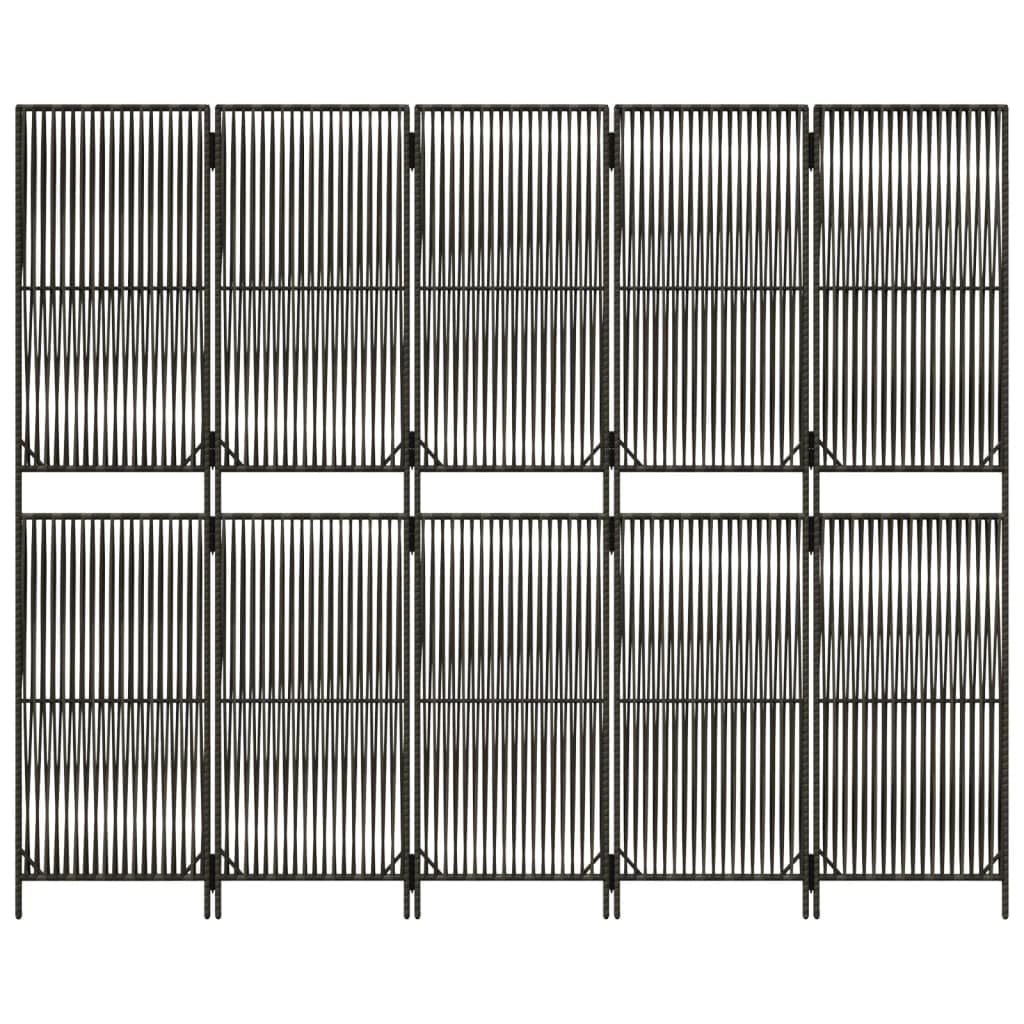 Biombo de 5 piezas de poliratán gris con líneas de privacidad, diseño web, plegable y móvil, 245 x 200 cm, para interior y exterior