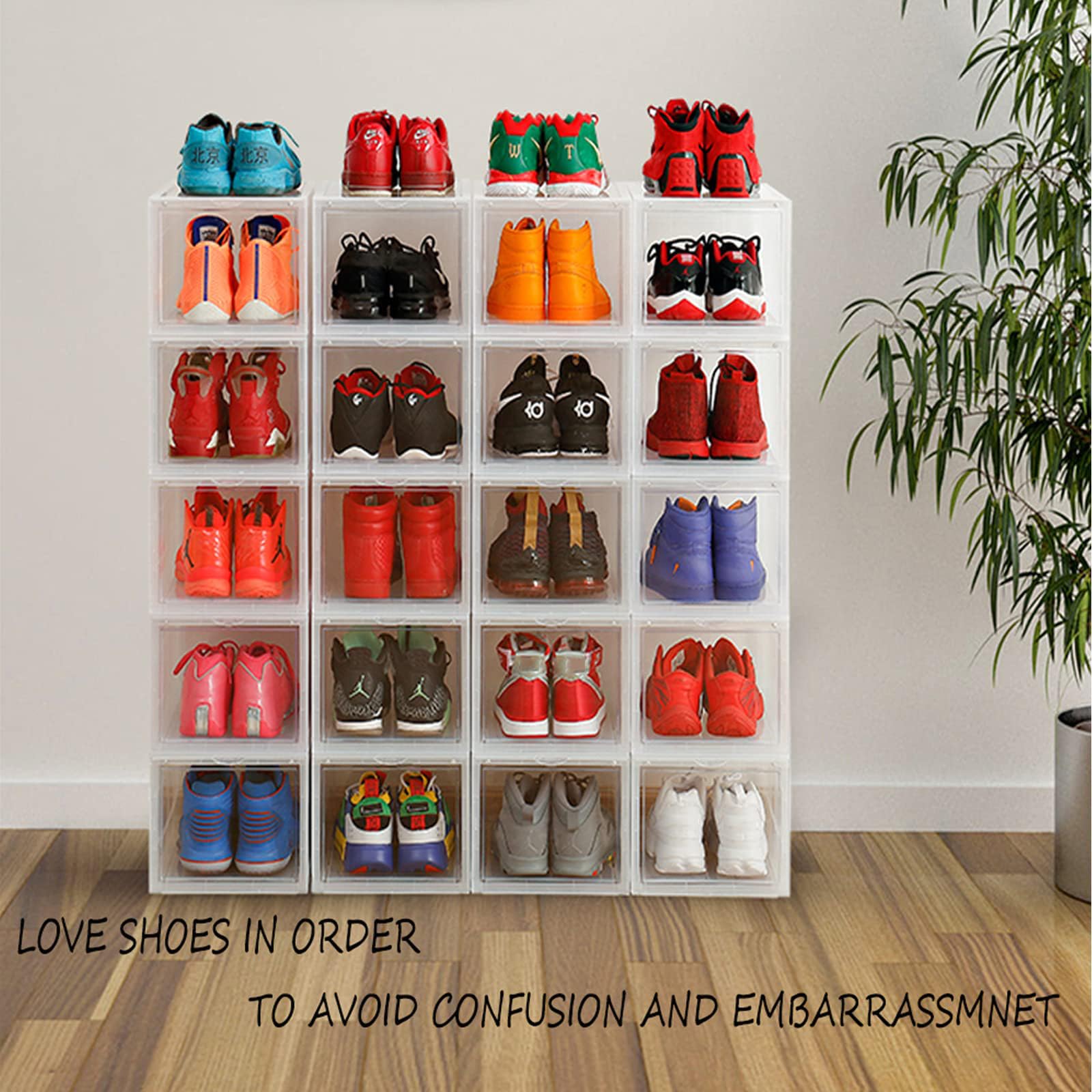 Scatola per scarpe da donna e uomo, in plastica, pieghevole, impilabile, trasparente, organizer per scarpe, 3 pezzi