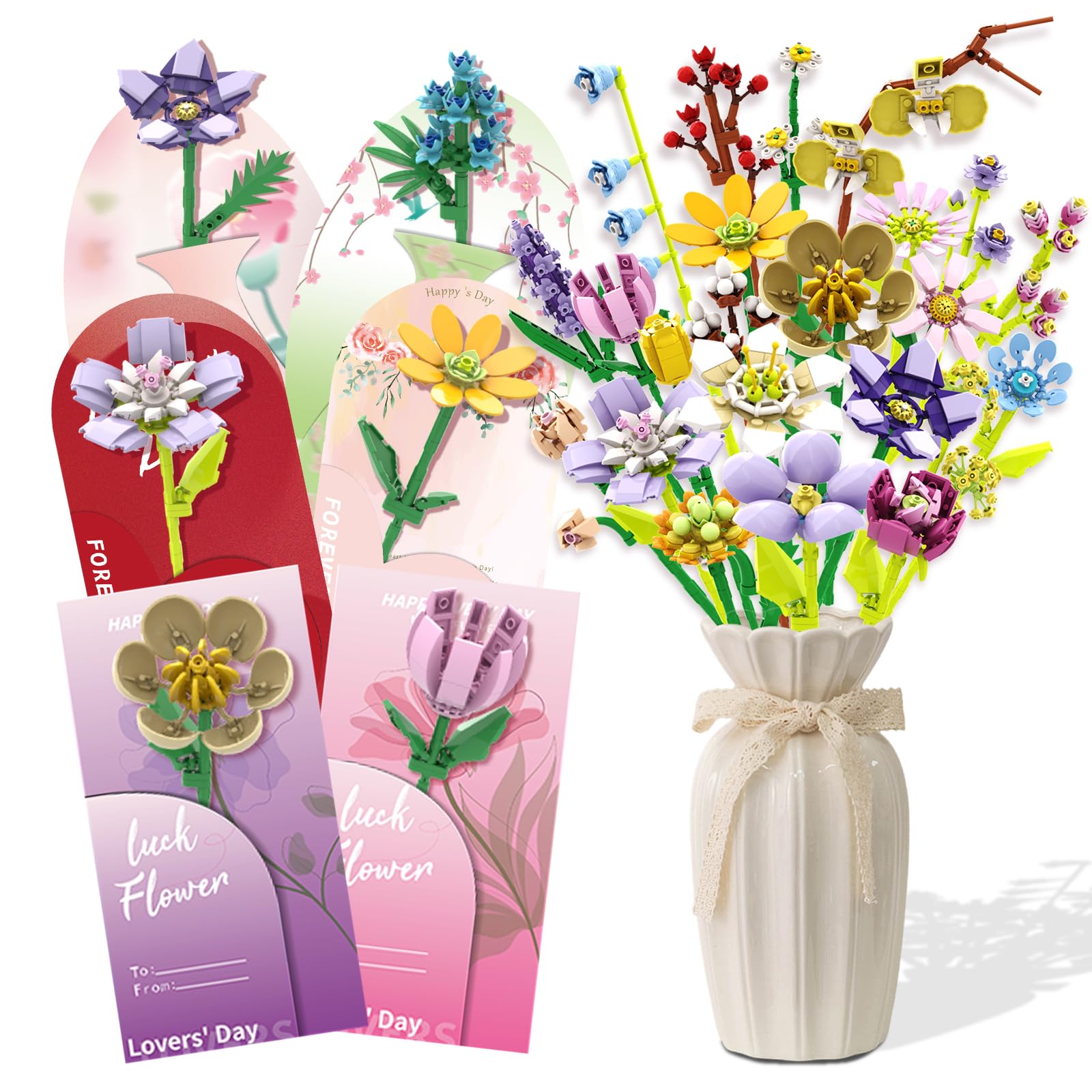Valentine's Day Gifts Party Favor 24Pcs Gifts Flowers Bouquet Botanical Building Block Se…