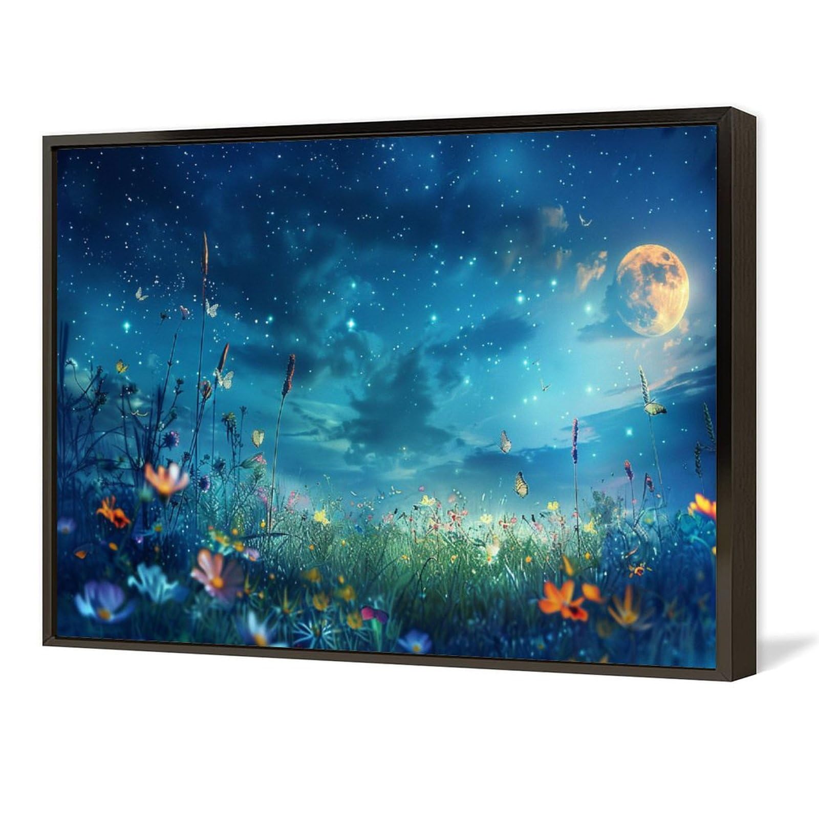 Amazon.co.jp: 絵画 美しい星空と月と夜の花畑 アートパネル ポスター