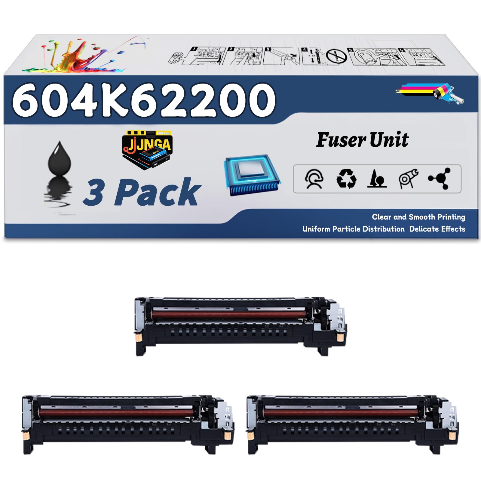 Work for Xerox WorkCentre 7525 7530 7535 7830 7835 Printers, Replacement for Xerox 604K62200(110V) Fuser Unit, Capacity of 300000 Pages (3 Pack Black)