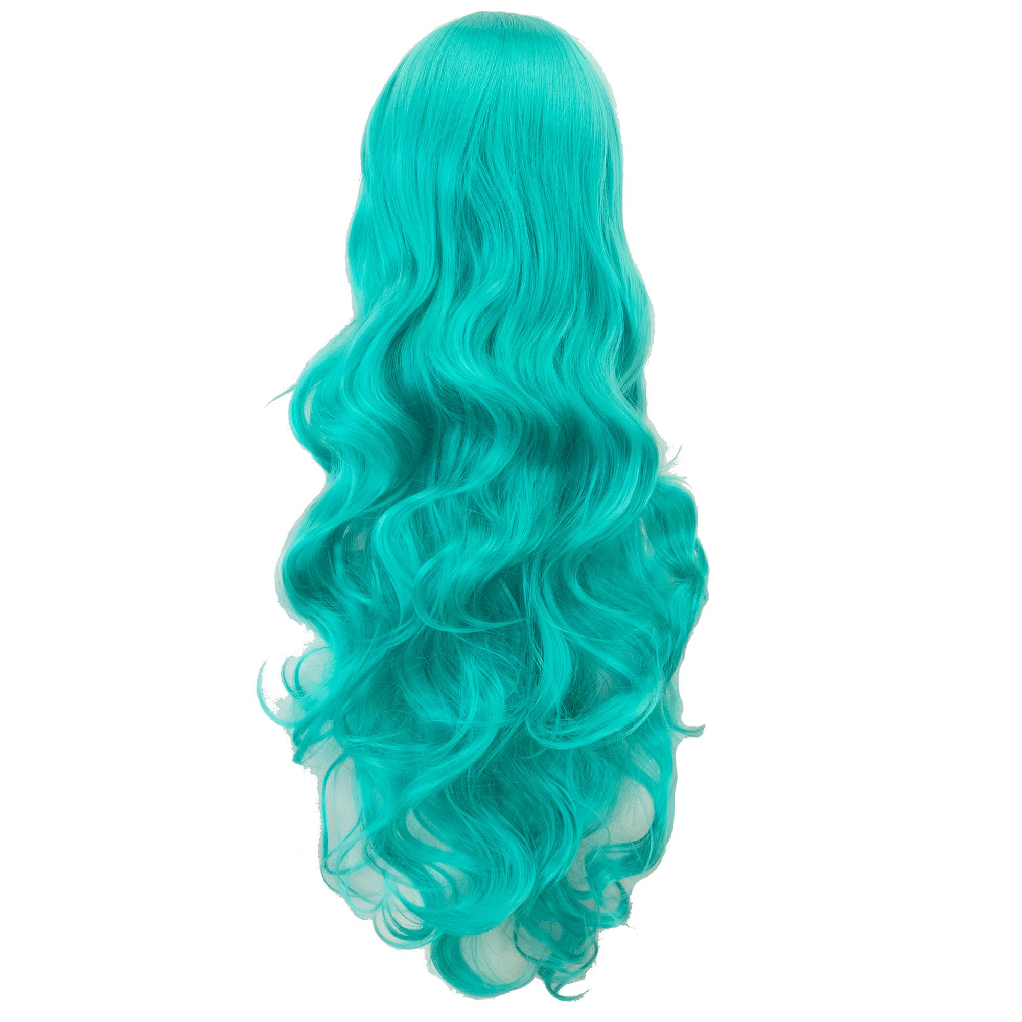 IMISSU 80cm Long Curly Natural Hair Cosplay Wig with Bangs Colorful Halloween Costume Party Wigs for Women (Lake Blue) - Image 3