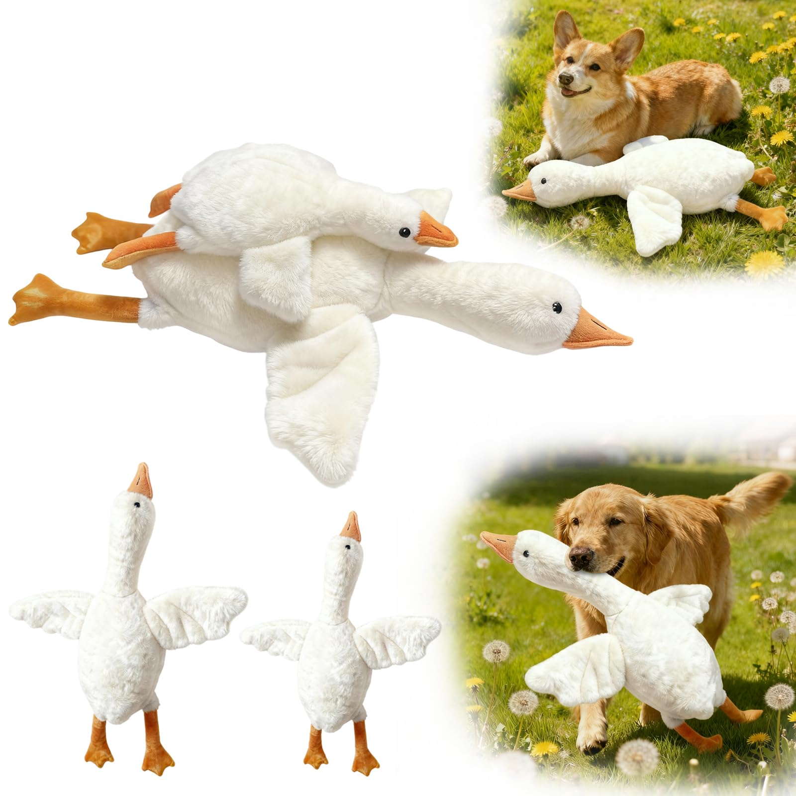 Large Plush White Duck Dog Toy, Toys for Large Dogs, Realistic Duck Design Cute Goose Soft Durable Toy for Pet Chew and Play, Interactive Boredom Anxiety Snuggle Cuddle for Small & Larger Pets(90cm)