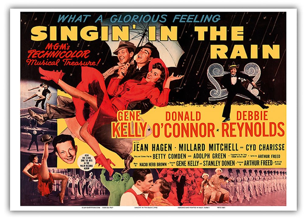Pacifica Island Art Singin' in the Rain - Starring Gene Kelly Donald O’Connor and Debbie Reynolds - Vintage Film Movie Poster c.1952 - Master Print 10in x 14in