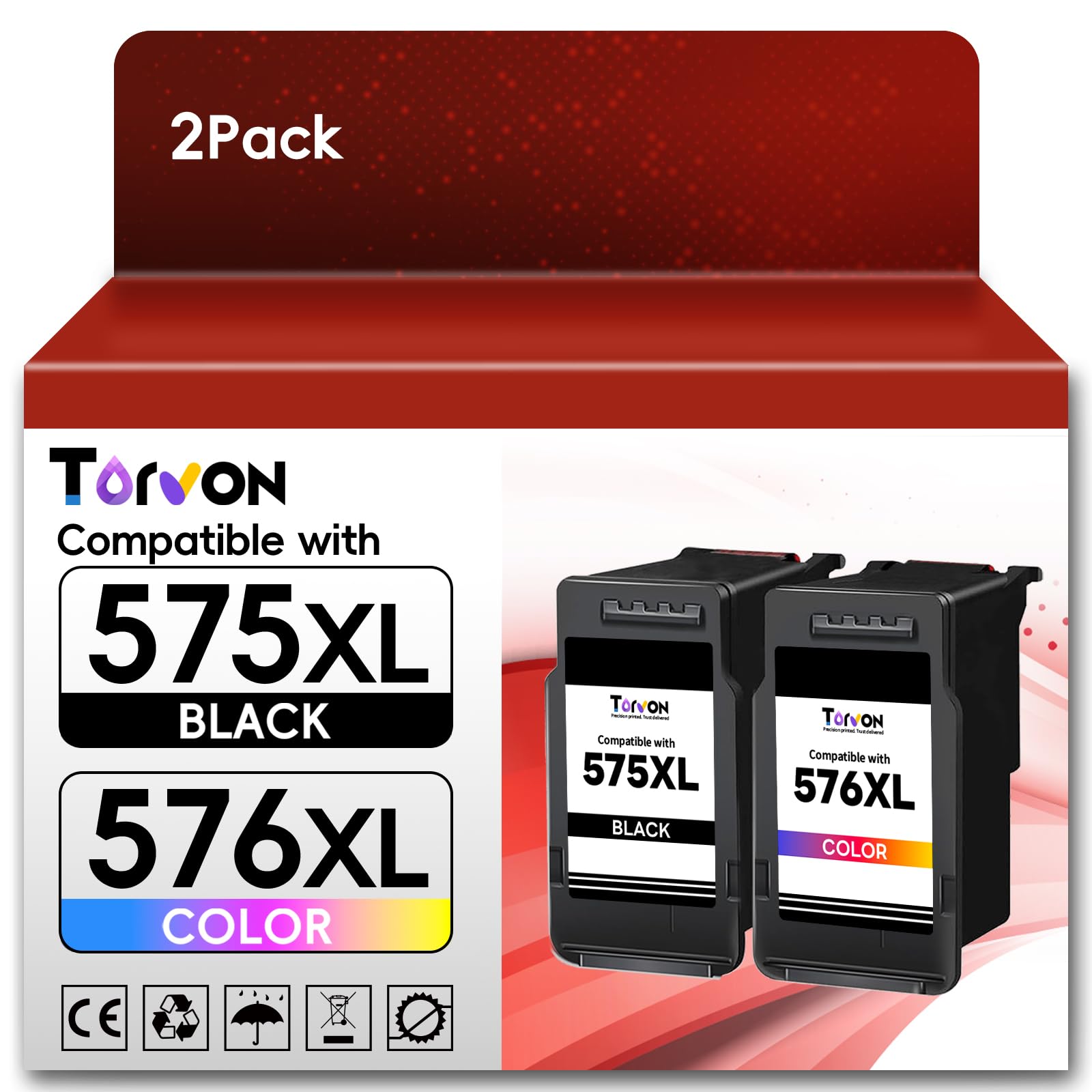 Torvon PG-575XL CL-576XL Cartucce compatibili per Canon 575 576 XL PG575XL CL576XL Nero e Colore per Canon Pixma TS3550i TS3551i TS3750i TS3751i TS3752i TR4750i TR4751i TR4755i TR4756 (2 Pack)