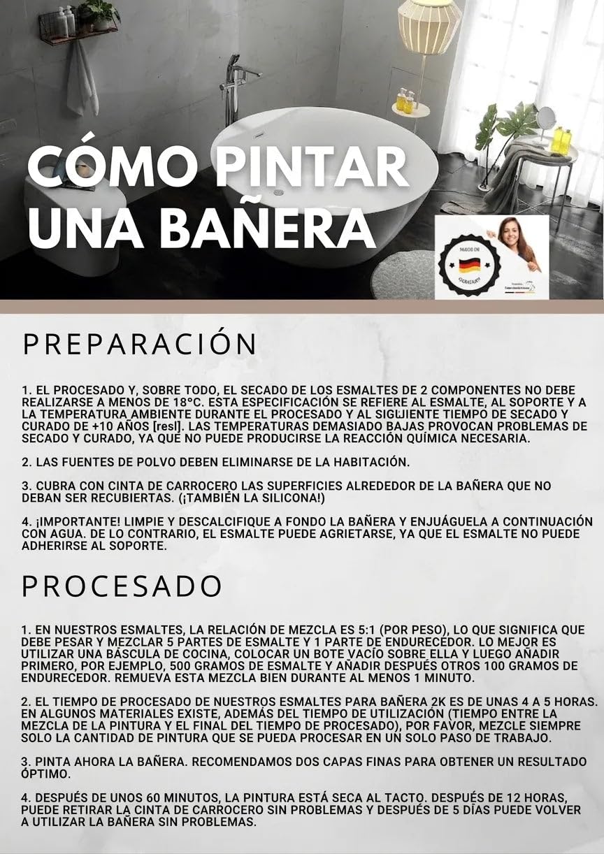 Pintura para bañera 2K - Revestimiento para bañera - Pinta tu con esmalte (2,5 L, Blanco) Halvar
