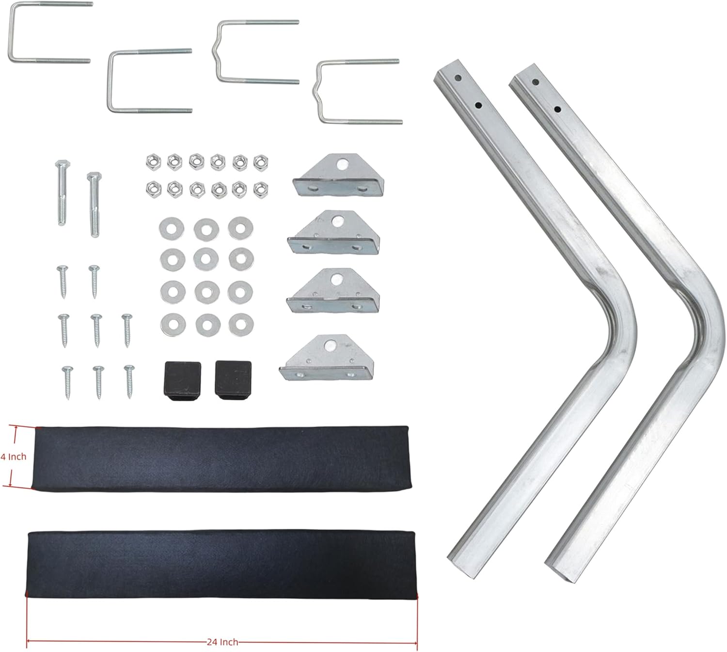 Boat Trailer Guides 2 Foot Bunk Boards Kit - 24 Inch Carpeted Guide On Tilting Side Bunks for High Beam, Box or C-Channel Trailers with Mounting Frames and Hardware