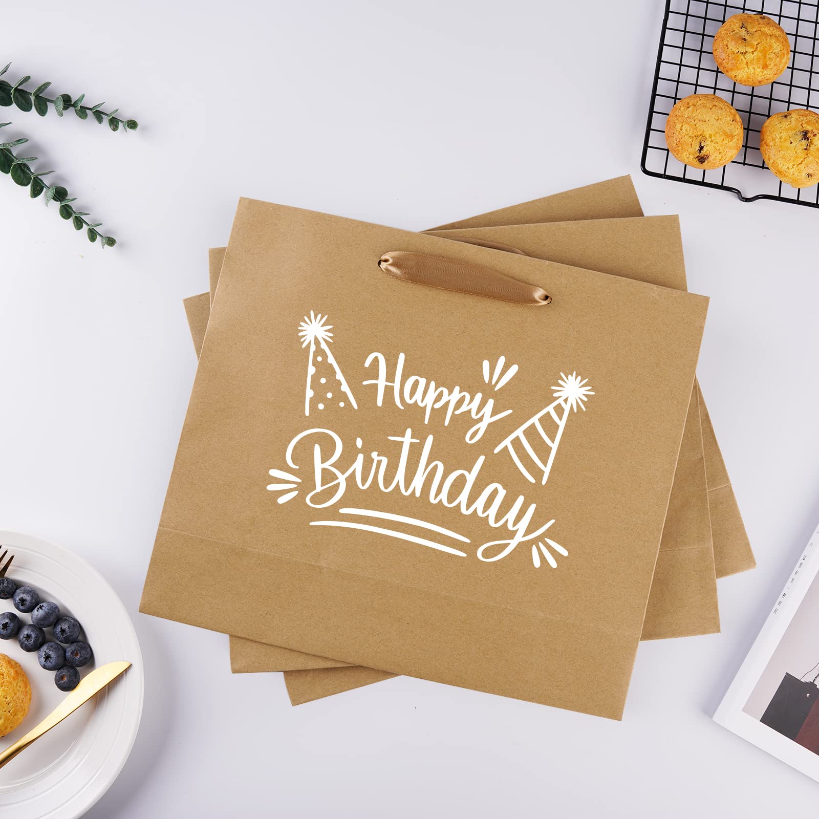 15.7" Extra Large Brown Gift Bags for Presents with Tissue Paper & Ribbon Handles for Shopping, Small Business, Birthday Party, Baby Shower, Bridal Party, Wedding, Christmas and Holiday (12 Packs)