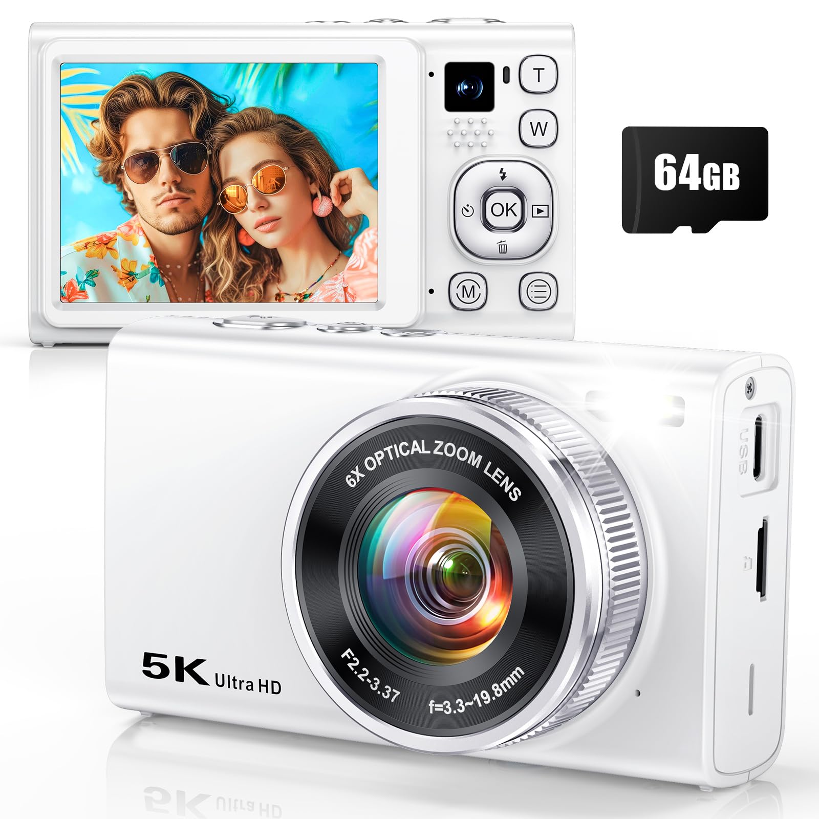 5K Digital Camera for Photography with 6X Optical Zoom, 2026 Latest 96MP Autofocus Vlogging Camera for YouTube with Dual Lens, Anti-Shake, Flash,
