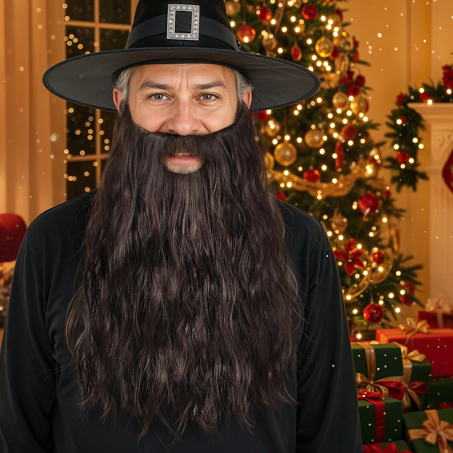Yolev Fake Beard Long Fake Mustache Wizard Beard Costume False Facial Hair for Party Cosplay Halloween Costume