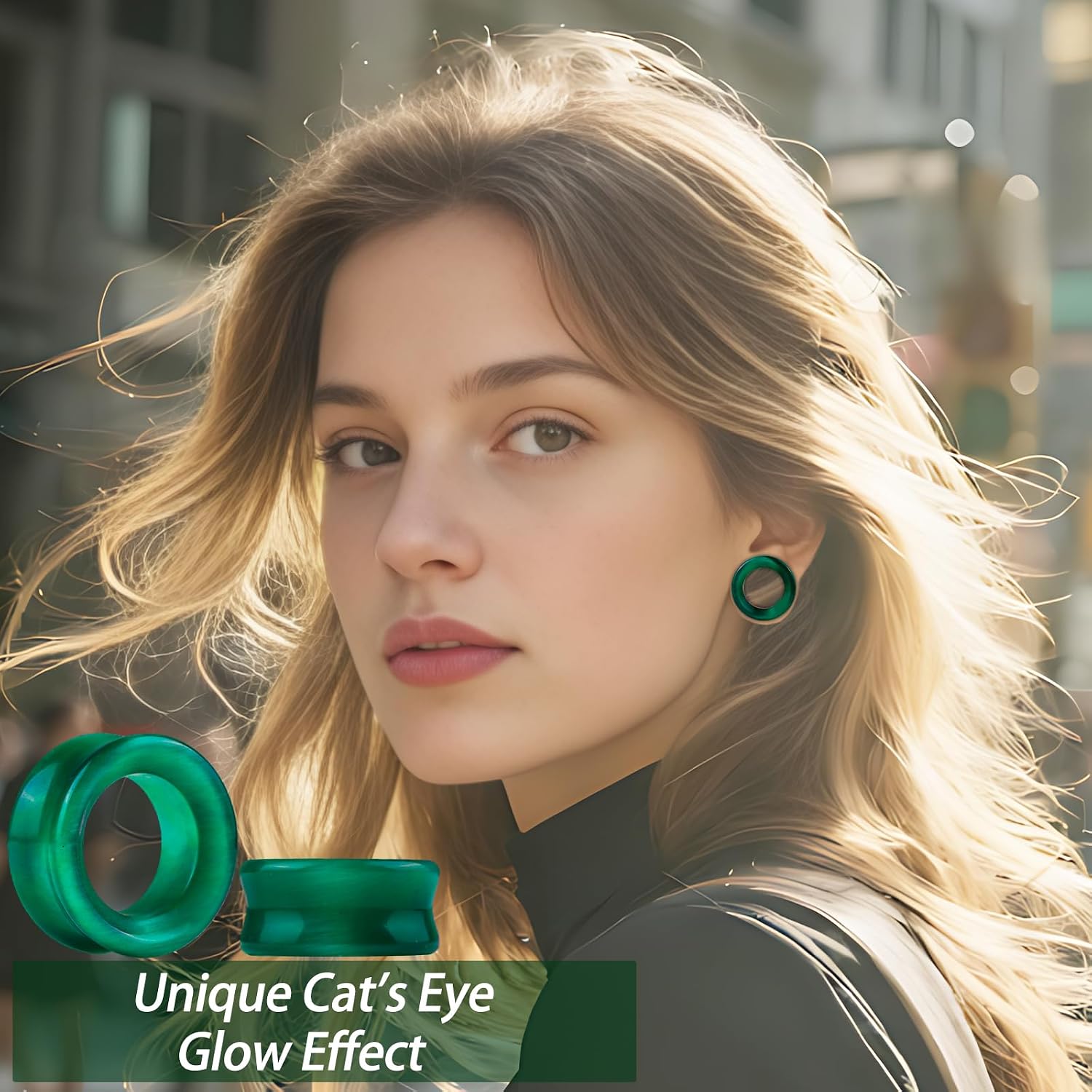 2Pcs 14-25mm Glass Ear Gauges Tunnels, Double Flared Solid Plugs, Hypoallergenic Ear Stretchers, Expander Piercing Jewelry for Women Men, Cats Eye