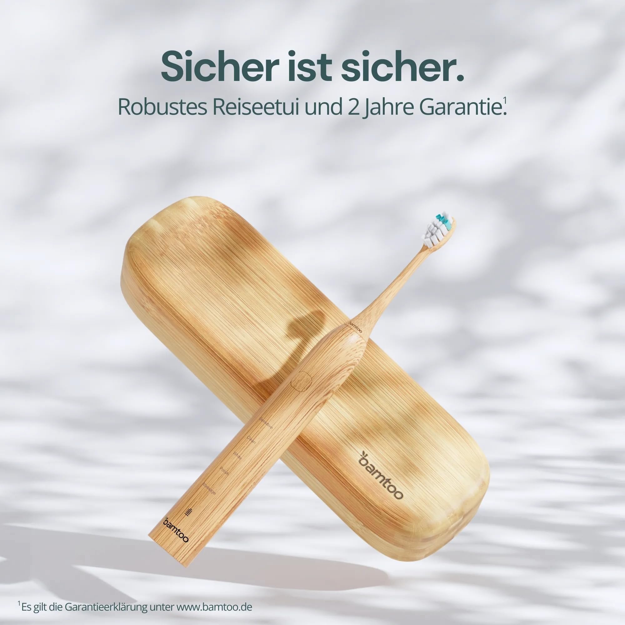 Schallzahnbürste KOA V2 Pro - elektrische Zahnbürste mit über 8 Wochen Akkulaufzeit & 5 Reinigungsmodi - inkl. Bambus-Bürstenkopf, Reiseetui & Smart-Timer - 2 Jahre Garantie - bamtoo