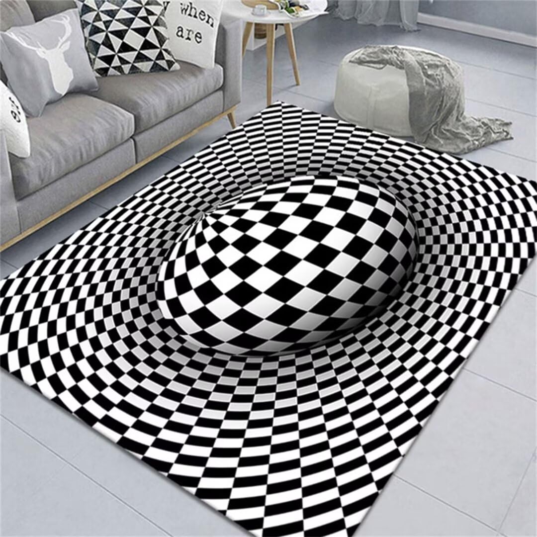 Tapis chambre adulte et espace enfant à carreaux noir et blanc 140x200 lavable au design moderne