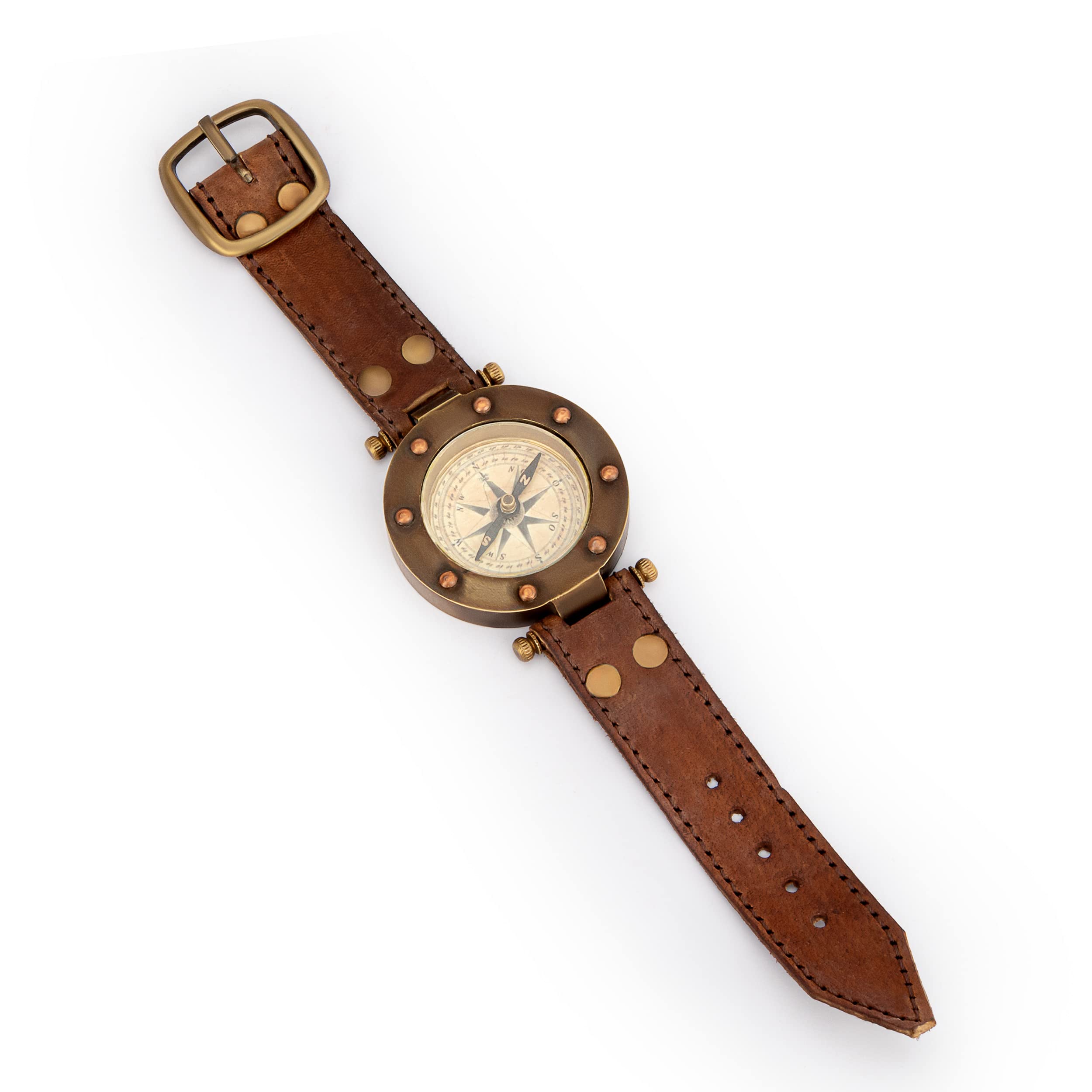 NKlaus 50mm brújula brazalete de latón correa de cuero antiguo señal giro brújula inferior 11672