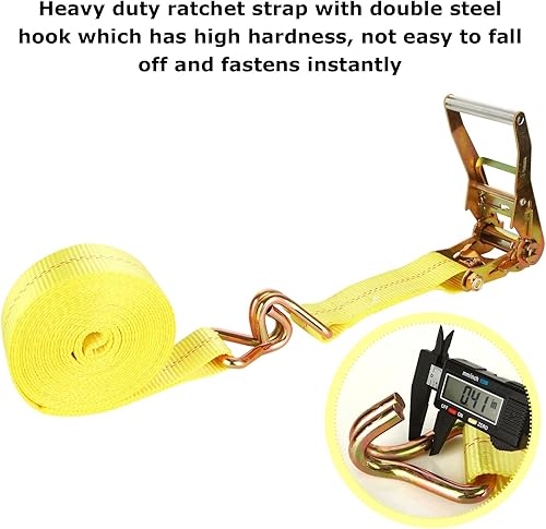 Miniatura 4 de Paquete de 4 correas de trinquete de 2 pulgadas, correas de amarre resistentes de 20 pies con doble gancho en J, resistencia a la rotura de 10,000