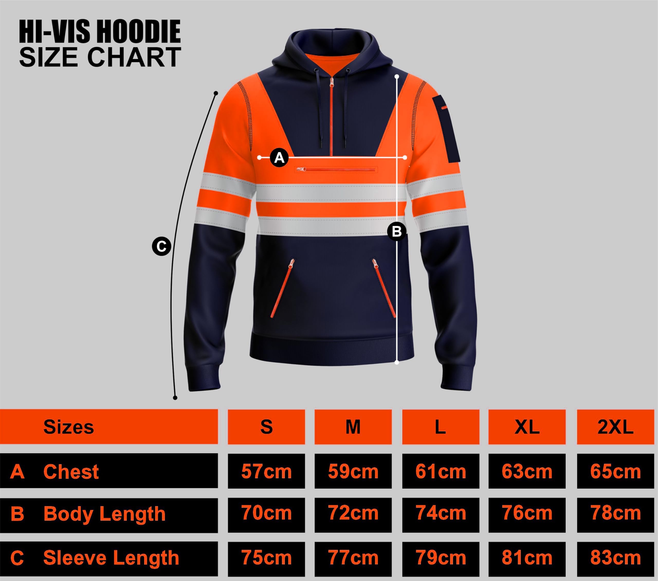 Sweat à capuche haute visibilité pour homme avec bande réfléchissante et poches zippées - Jaune et orange