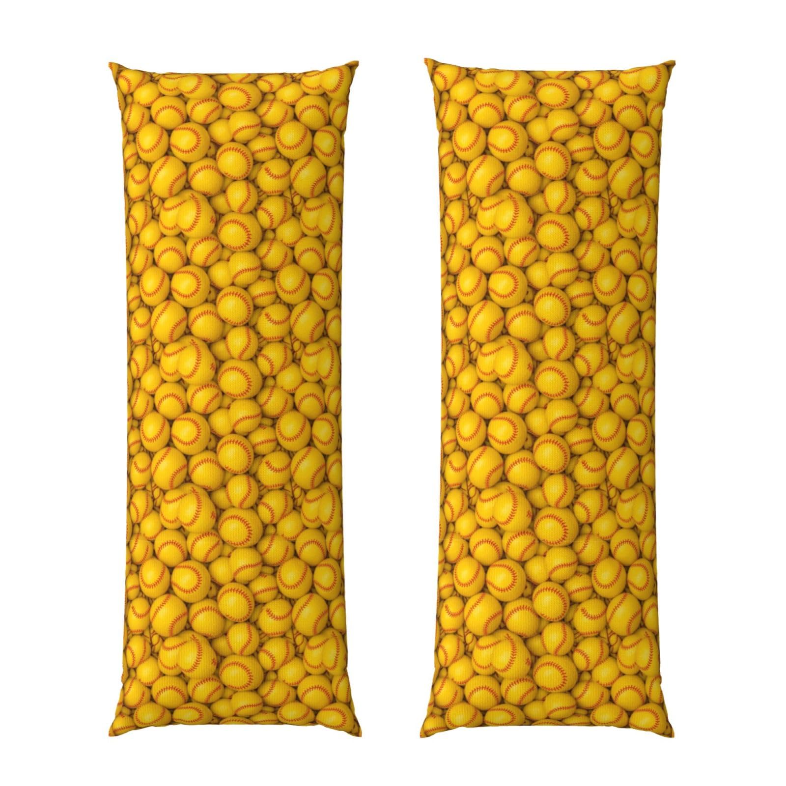 Long Pillowcase 20x54, Yellow Softball, Soft Velvet Pillow Cover with Hidden Zipper, Plush Cushion Protector for Bedroom Sofa Couch Sleeping
