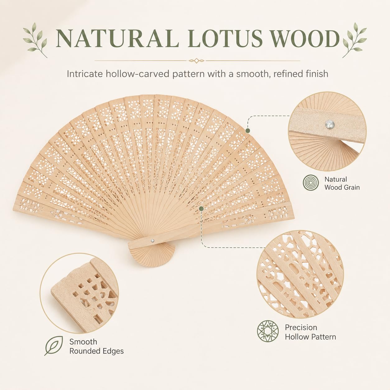 Personalisierte Handfächer 50 Stück, 20 cm Holzfächer aus Lotusholz mit Lasergravur, Damen-Handfächer für Hochzeiten, Partys und Festivals, faltbar, inkl. Organza-Taschen, klassisches Design