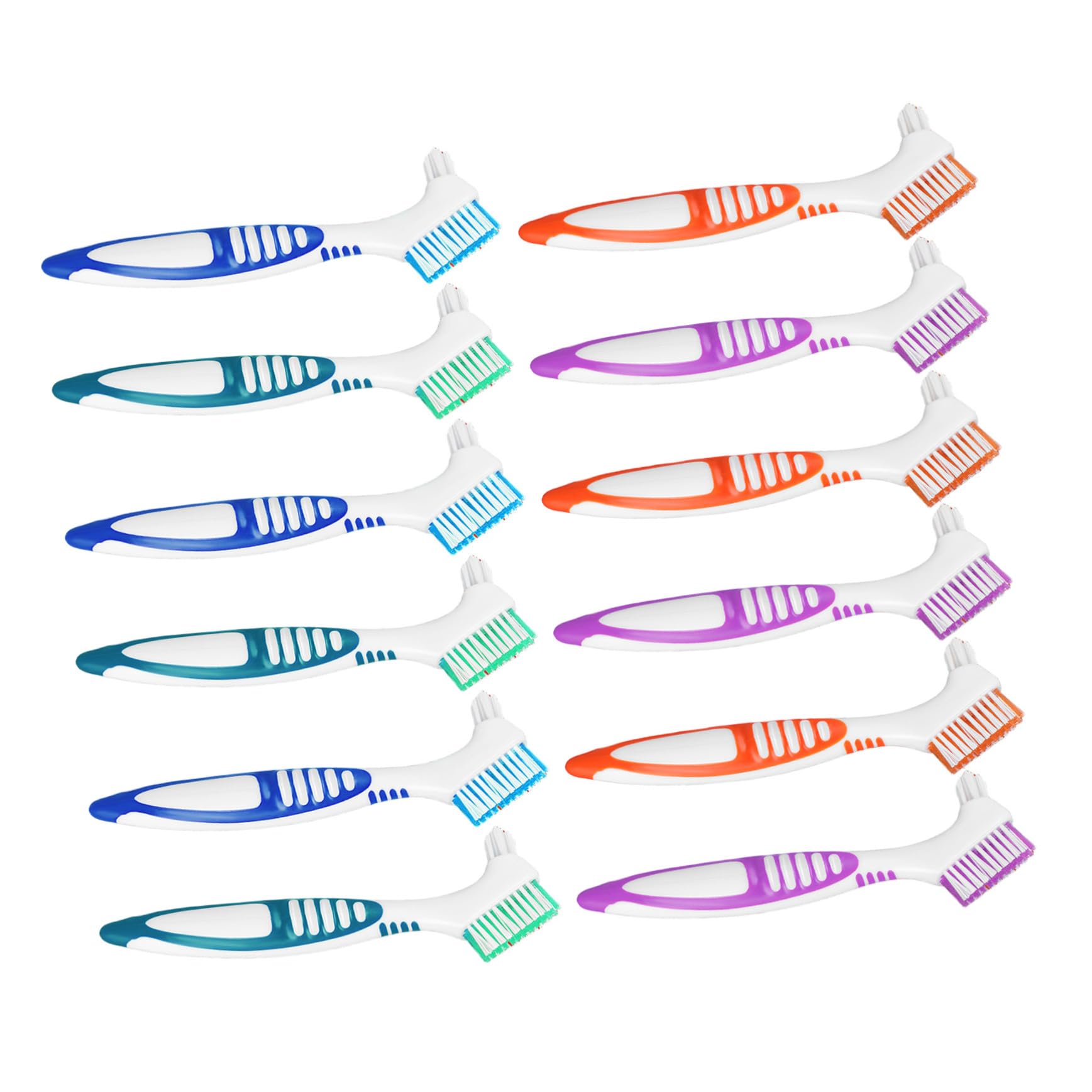SOIMISS 12 Piezas Cepillo para Dentaduras con Doble Cabezal y Mango Ergonómico Cepillo y Duro para Limpieza Profunda de Prótesis Kit Portátil para Mayores Viaje