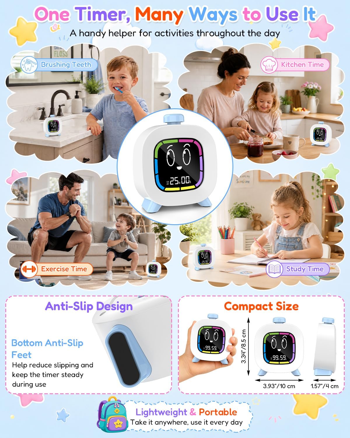 Digital Visual Timer for Kids ADHD, 99-Minute Countdown, Rechargeable