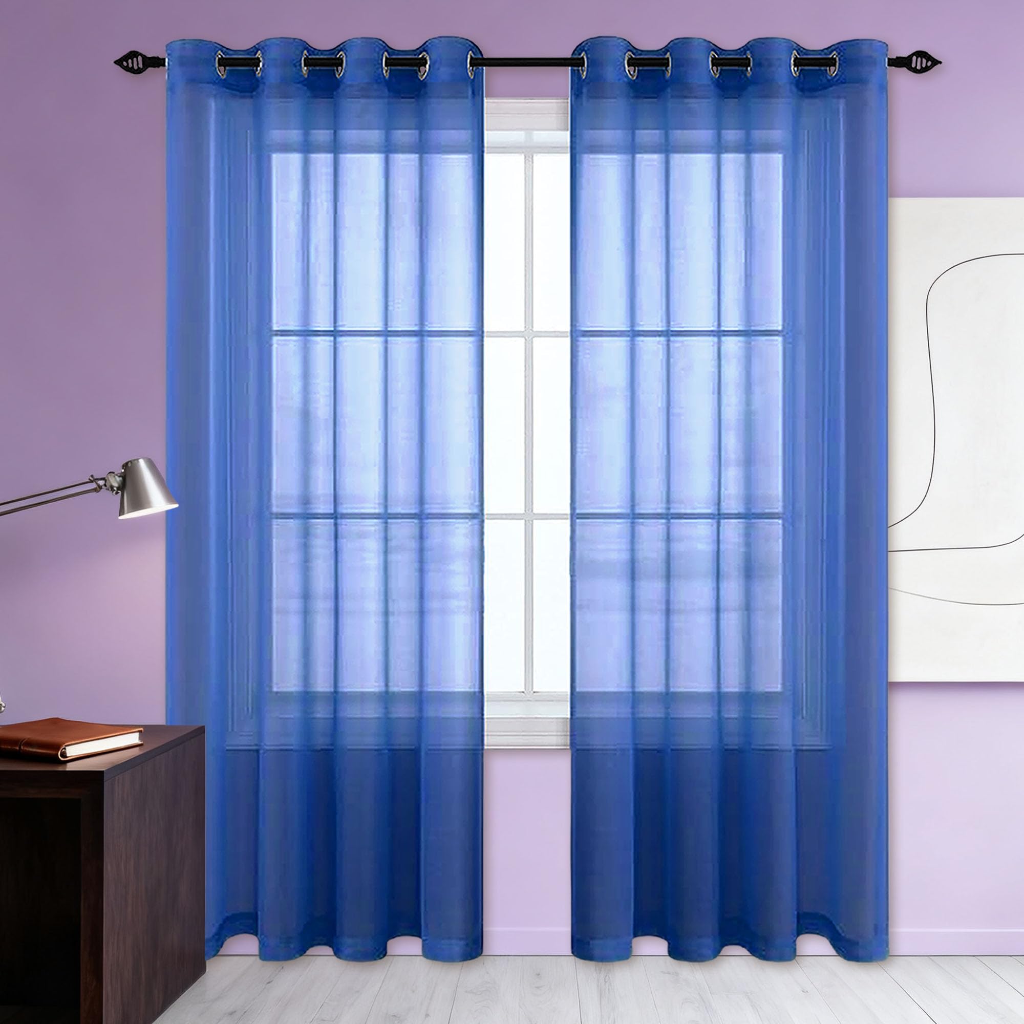 Voilage de fenêtre bleu foncé 130x230 cm pour un salon cosy