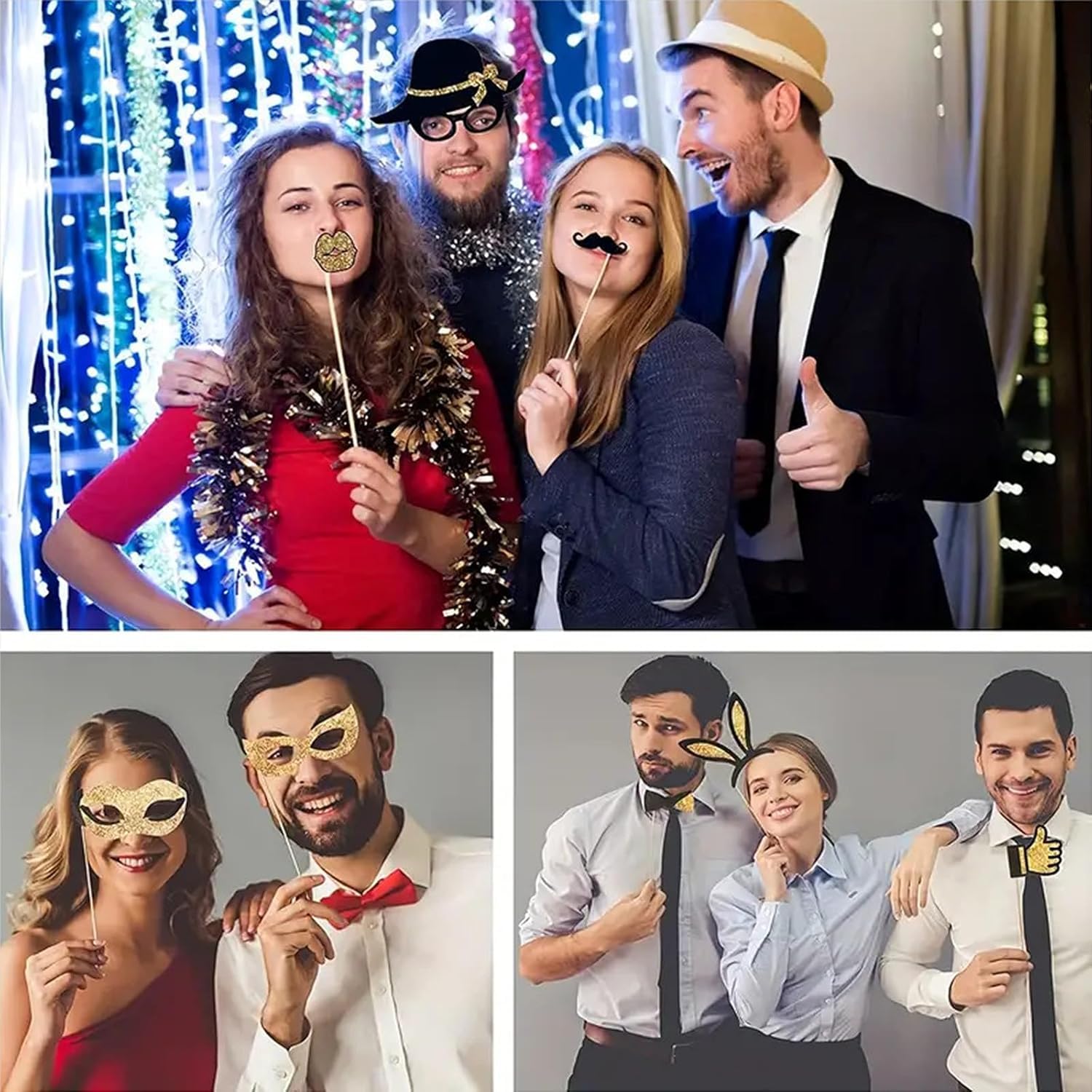 19-teiliges Fotoautomaten-Set Weißgold – Lustige Abschlussball-Requisiten Für Selfies & Partys