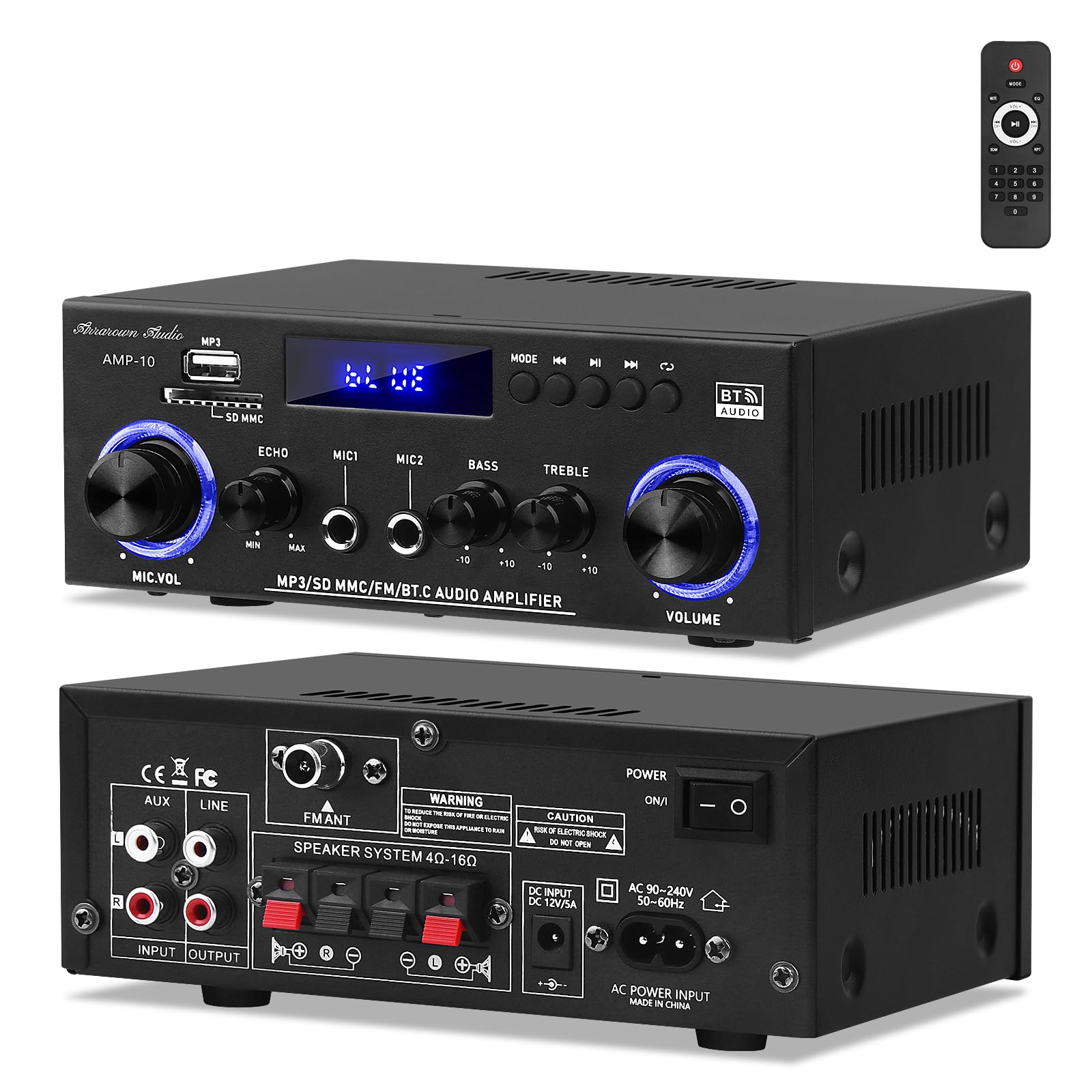 Photo 1 of Beffkkip Amp10 Amplifier Home Audio,400W Power Amplifier 2 Channel Stereo Receiver with Bluetooth 5.0,Active Subwoofer Output, FM Radio, USB/SD/AUX, MIC, Remote Control for Home Theater