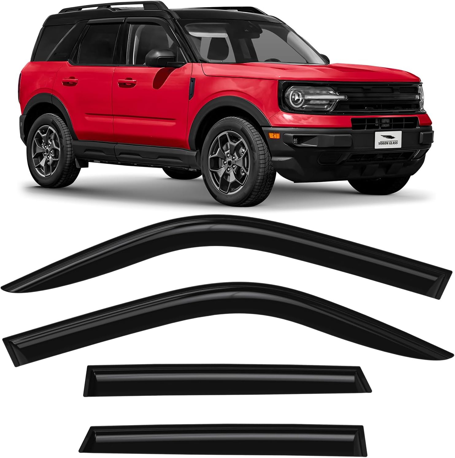 Voron Glass Tape-on Extra Durable Rain Guards for Ford Bronco Sport 2021-2026, Window Deflectors, Vent Window Visors, 4 Pieces - 100491