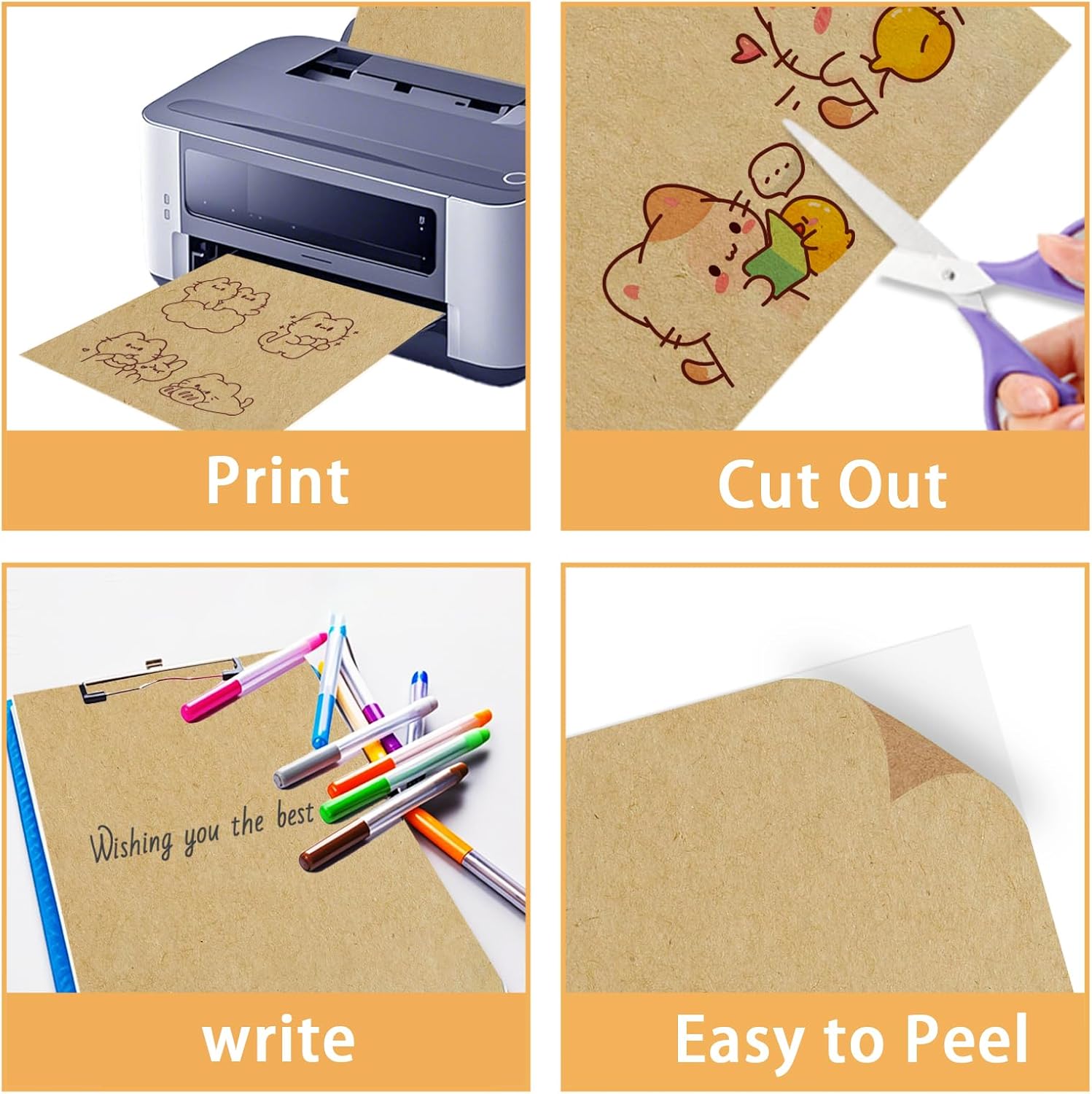 Kraft Sticker Paper Labels, 30 Sheets, Laser/Inkjet Printing - Letter Size (8.5 x 11) - Image 3