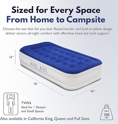 Vista 20 de King Koil - Colchón de aire de lujo tamaño California King con bomba integrada para el hogar, camping y huéspedes - Cama de aire inflable de 16