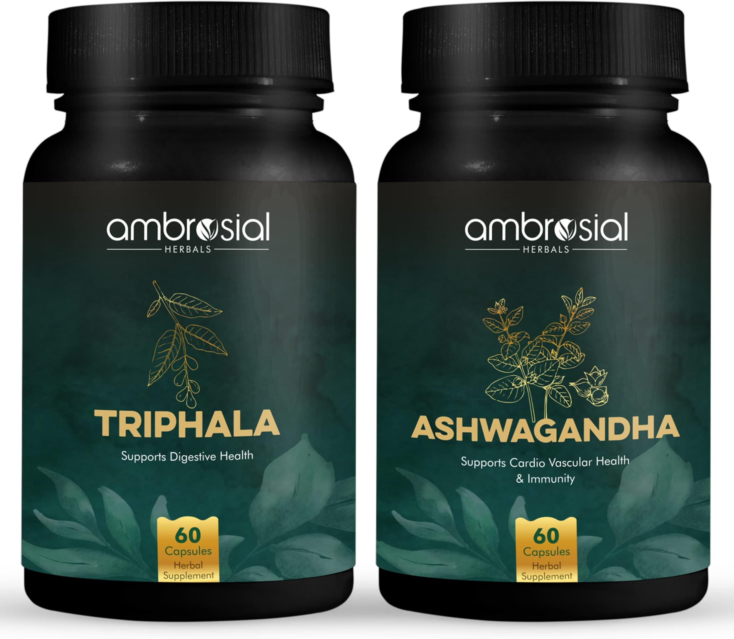 Ambrosial Combo of Triphla and Ashwagandha 500 mg | Manage Anxiety & Stress Relief | Energy & Endurance| Immune Support - 60 Capsules (Pack of 2)