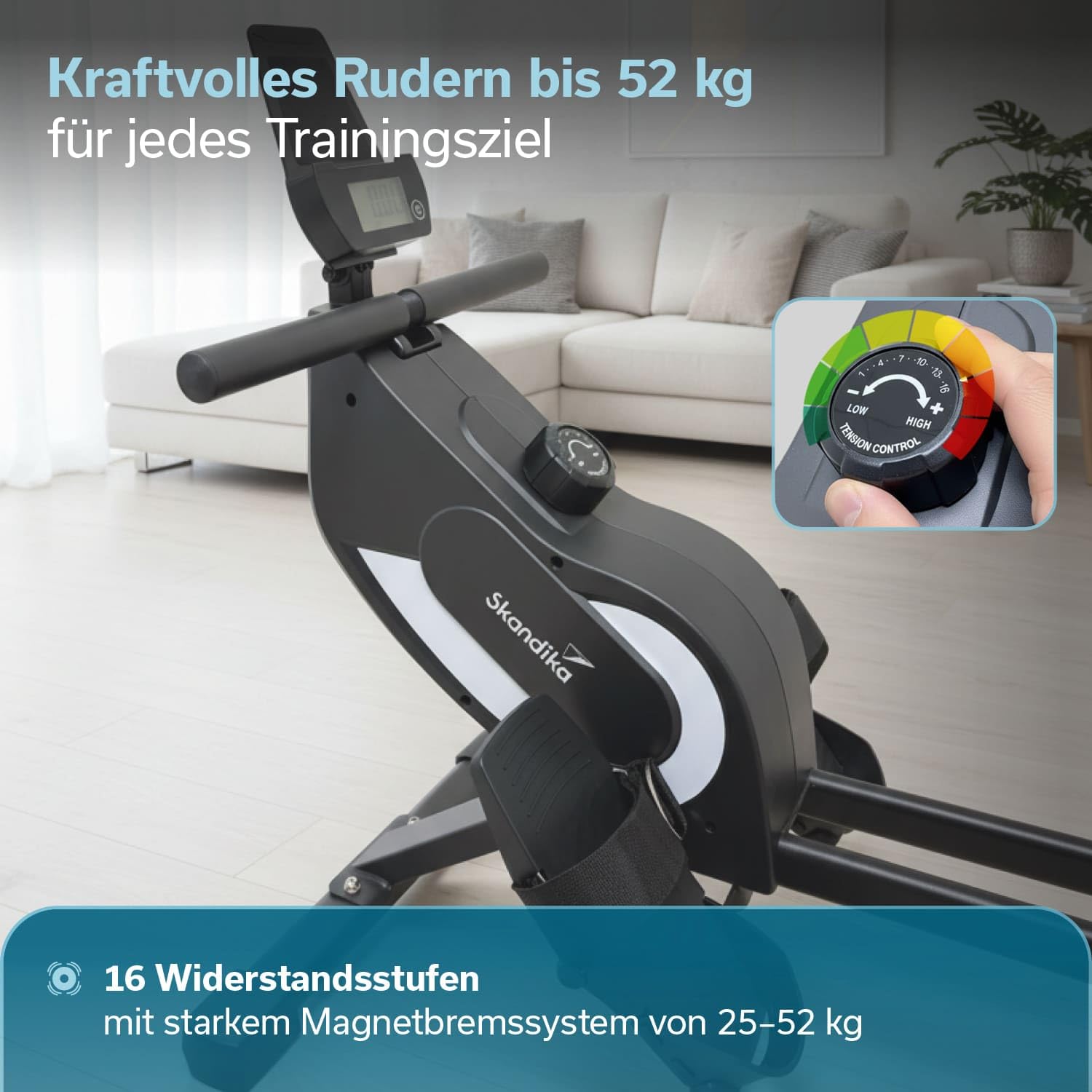 Skandika Vogatore per uso domestico Venn P5-M - resistenza magnetica - binario lungo | 16 livelli - Bluetooth - compatibile con l'app Kinomap - fino a 135 kg