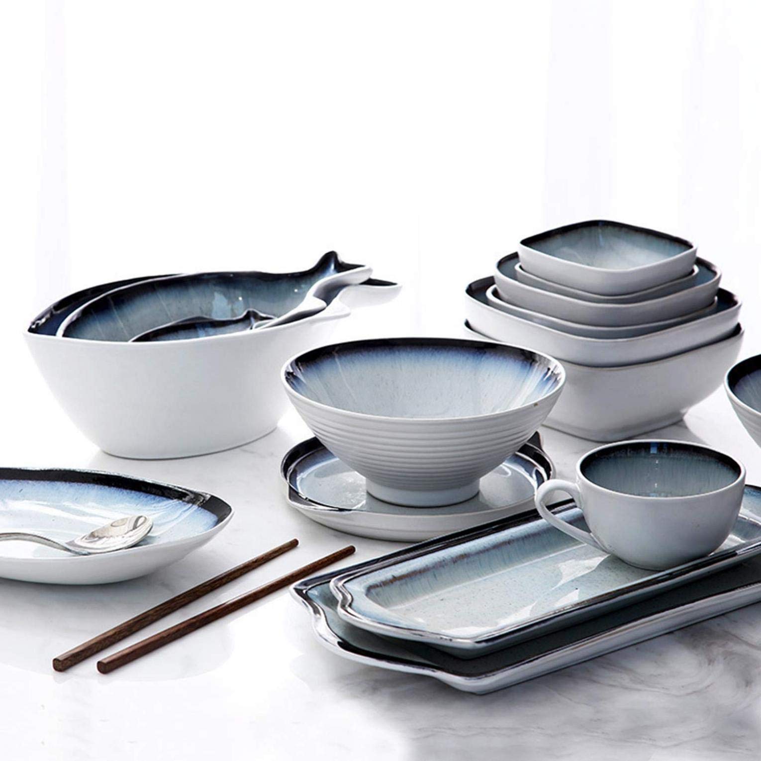 Ceramiczna zastawa stołowa, 30-częściowy ceramiczny zestaw obiadowy Porcelanowa zastawa stołowa w kształcie ryby Serwis dla 6 osób