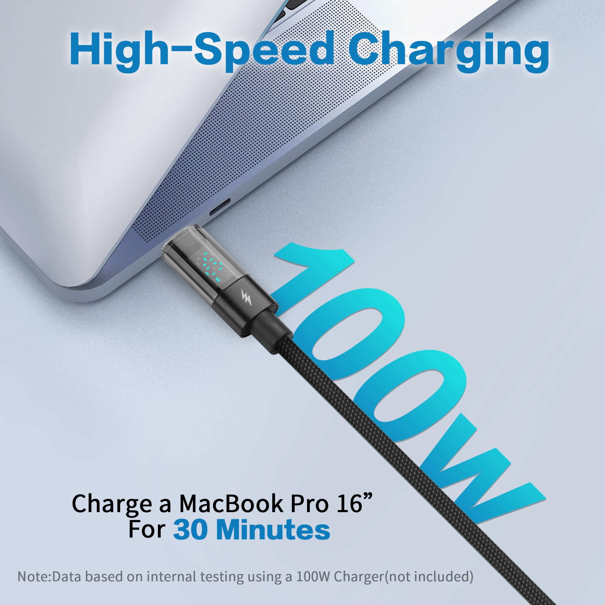YACSEJAO 66W USB-C Kabel Mit Display – 3,9ft (1,2m) Geflochten, PD 3.0/2.0, Digitale Leistungsanzeige