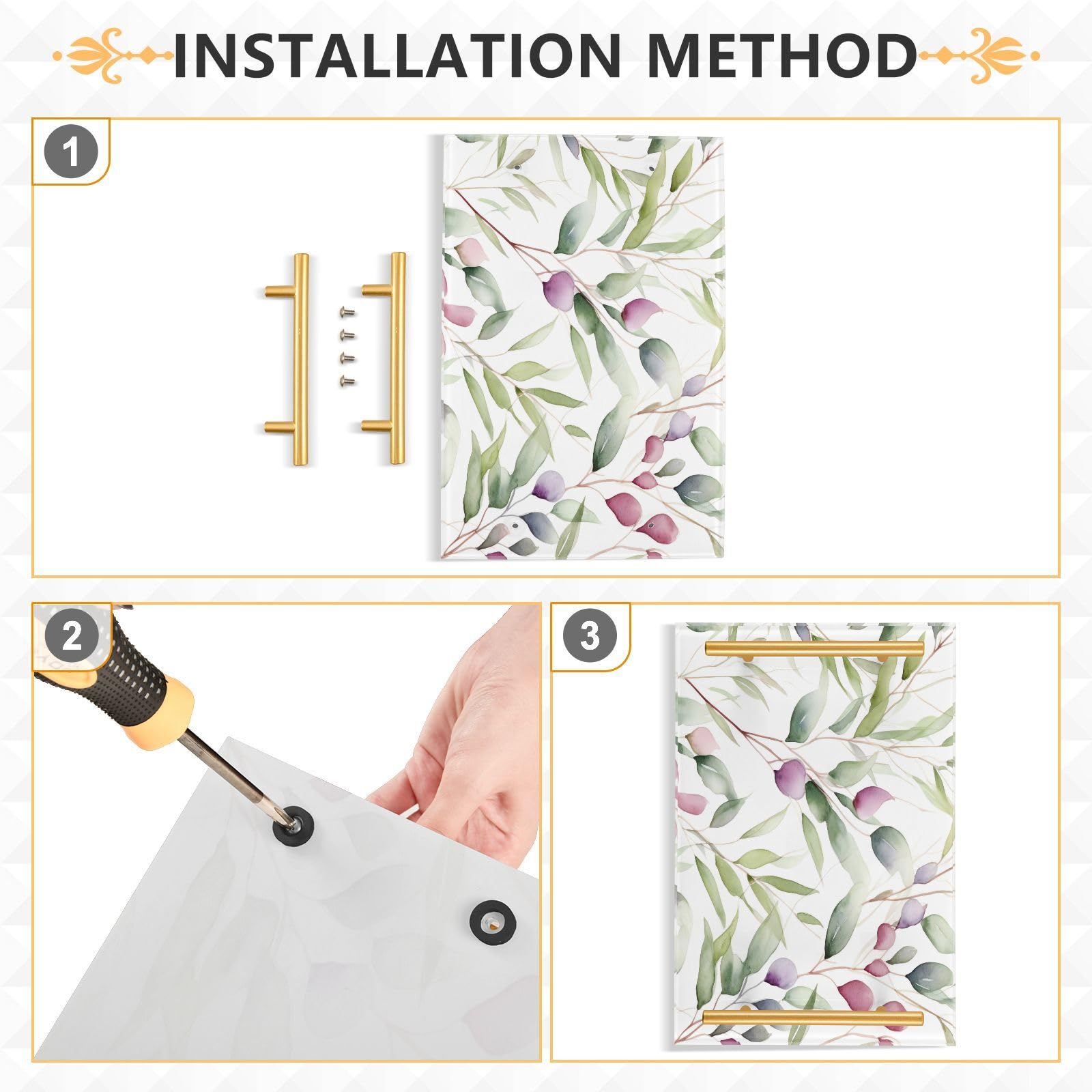 Wassud Bathroom Vanity Tray with Handles Light Green Leaves Acrylic Jewelry Perfume Organizer for Bathroom Kitchen Counter 11.81