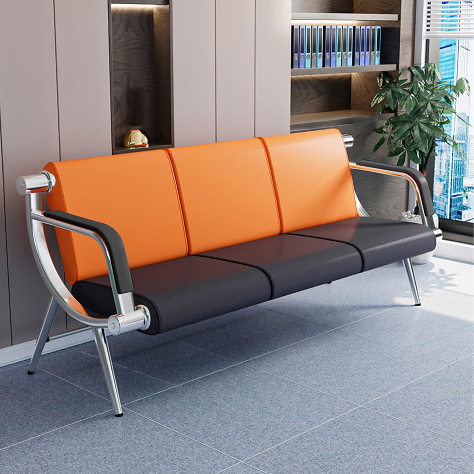 3-osobowa skórzana sofa recepcyjna – nowoczesne krzesła do poczekalni do salonu, lotniska, banku i obszarów gościnnych, stylowy czarny design ze stołem w zestawie