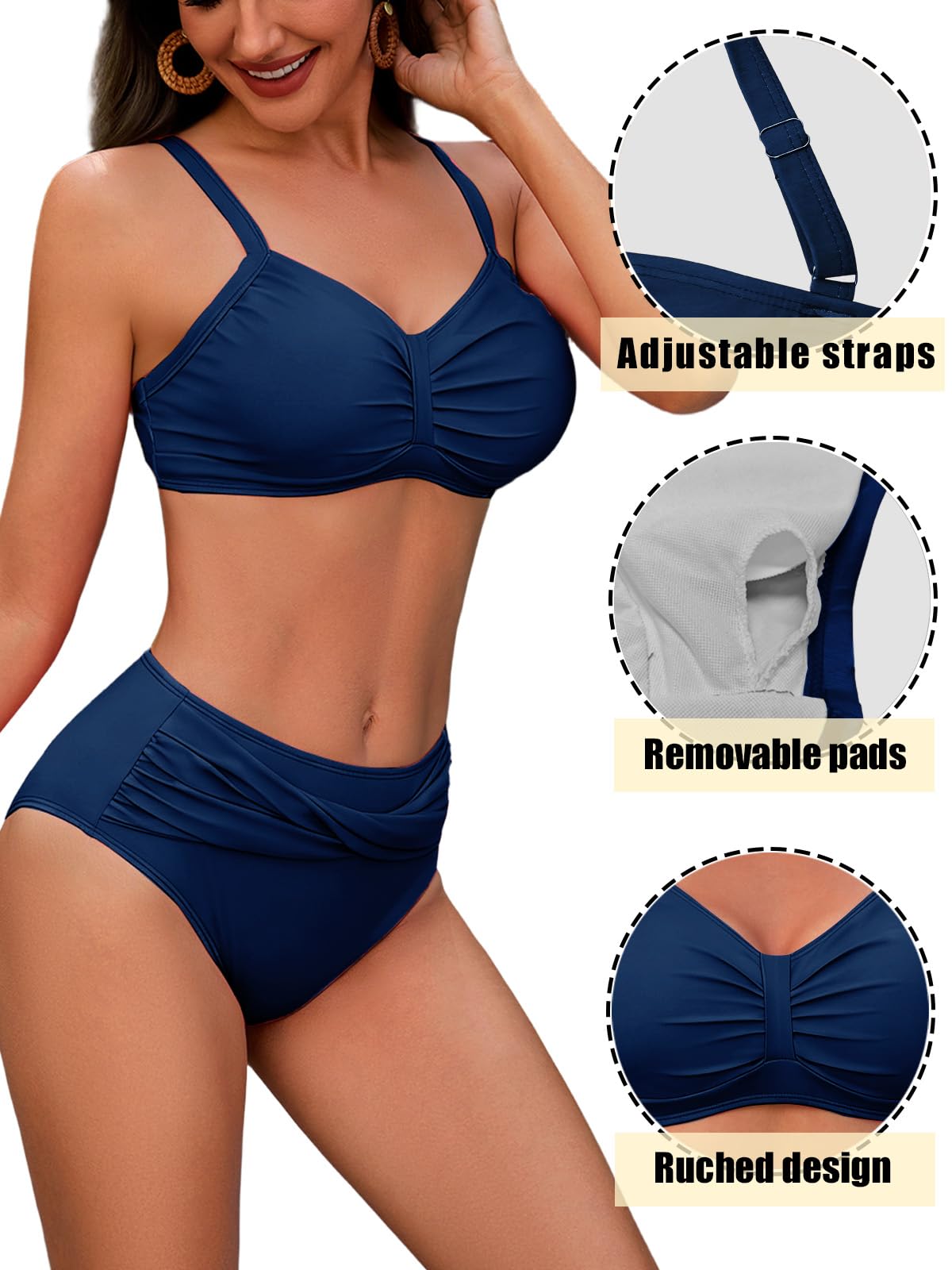 Costume da Bagno Donna a Vita Alta Due Pezzi Bikini Set Push Up Imbottito Reggiseno con Pantaloncino da Bagno Twist Costume da Mare con Bretelle Regolabili Swimwear