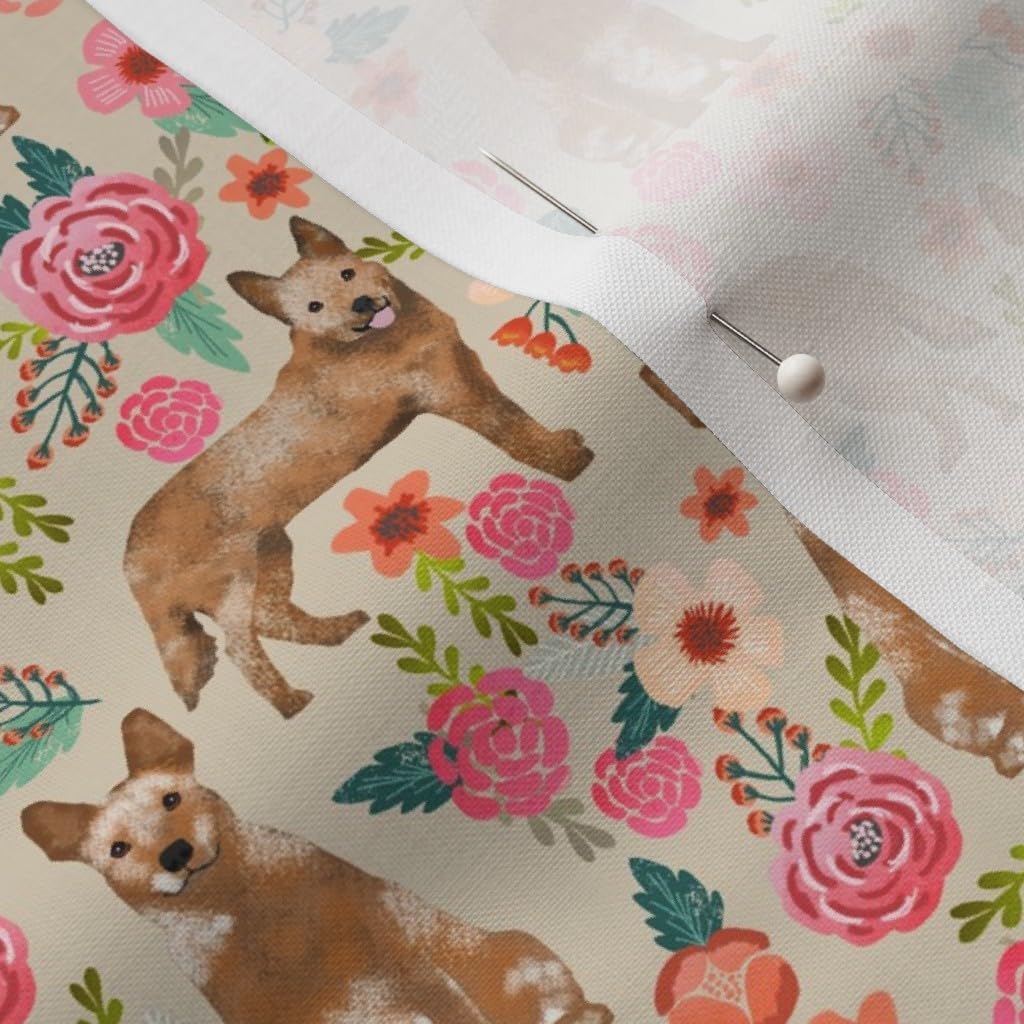 Spoonflower Fabric - Australian Cattle Dogs Florals Sand Red Floral Flowers Pet Portrait Printed on Petal Signature Cotton Fabric by The Yard - Sewing Quilting Apparel Crafts Decor