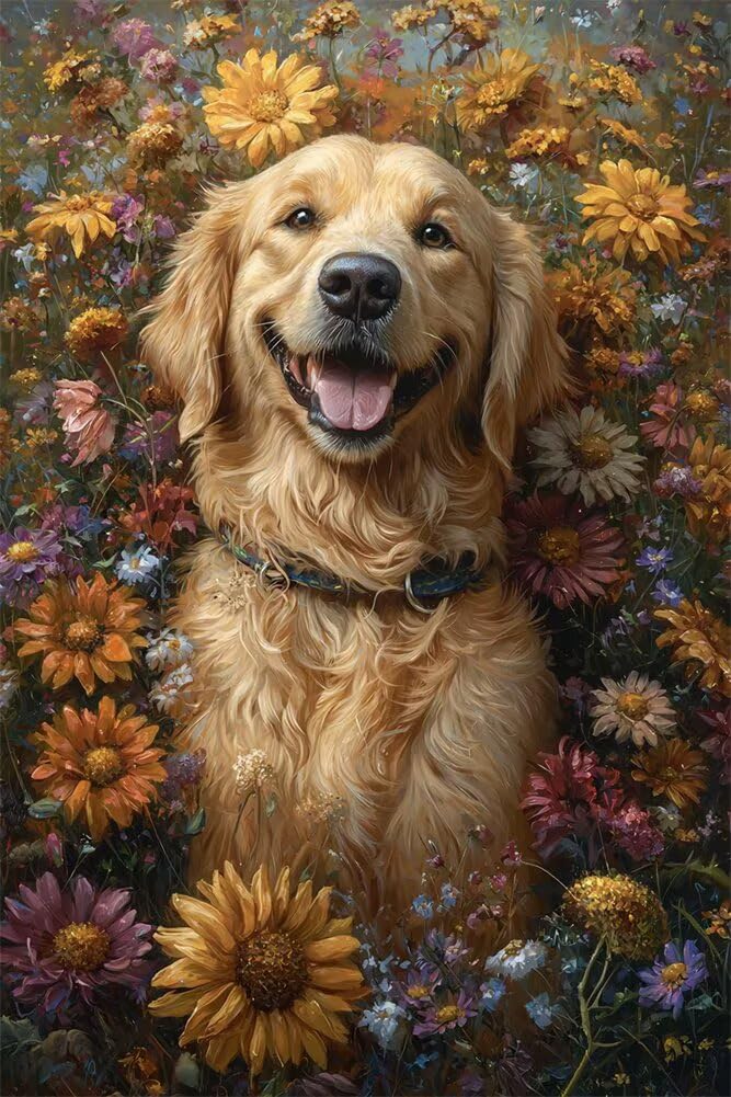 Dorośli i początkujący diamentowy obraz 5D DIY pełne zestawy wierteł kwiaty golden retriever zdjęcia haft krzyżykowy diamentowa sztuka idealna na prezent i do domu dekoracja ścienna wiertło kwadratowe