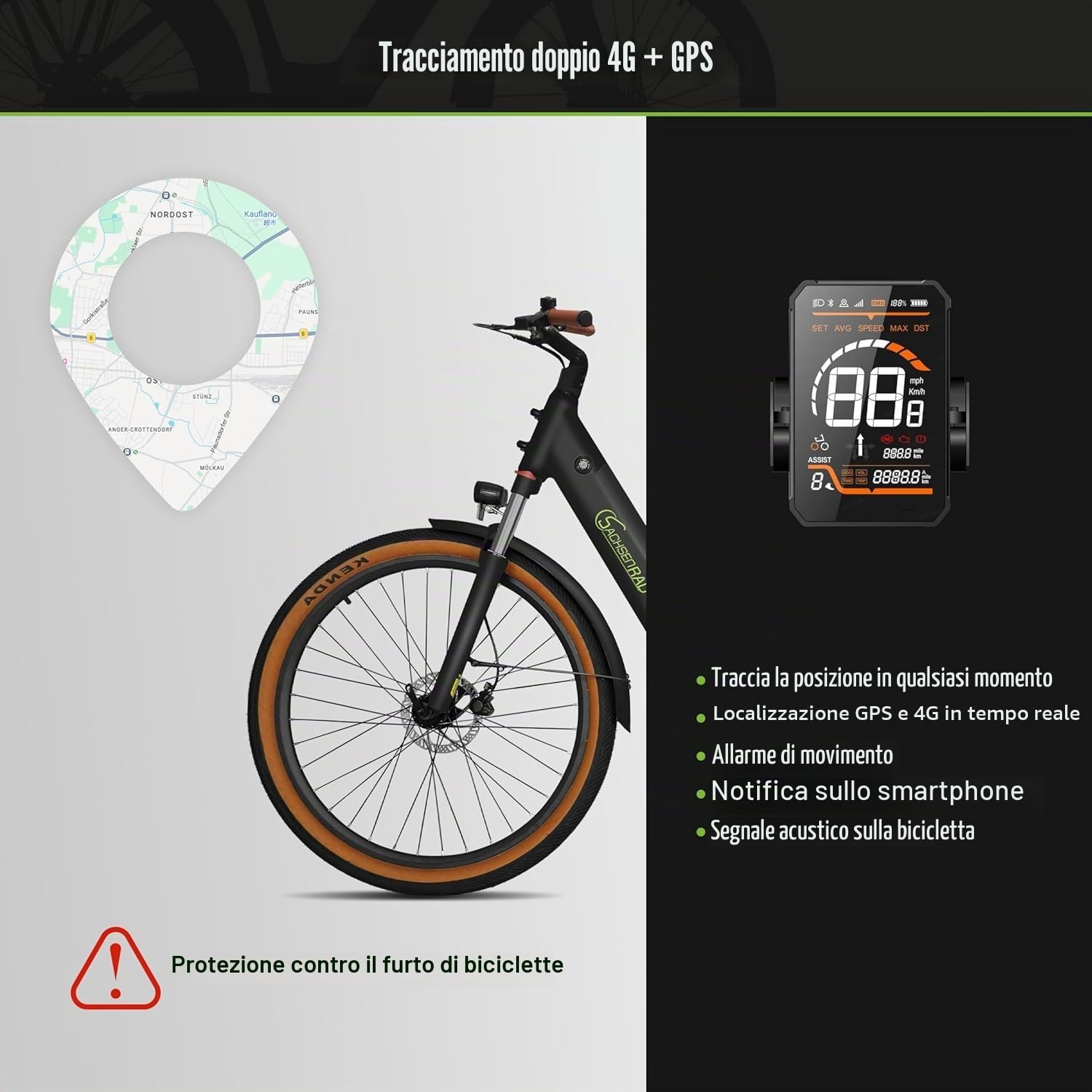 C5R Bici Elettrica Trekking, 27.5" ATB All Terrain E-Bikes con Antifurto e GPS, 70Nm a Motore Centrale, GATES Carbon Drive, Freno idraulico, E-bike da turismo for uomo e da donna, Legale EU
