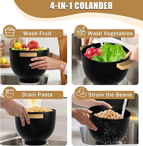 Miniatura 2 de Colador para cocina  Coladores y coladores  Colador de metal grande de 6 cuartos de galón con mango de madera  Cesta coladora de alimentos para